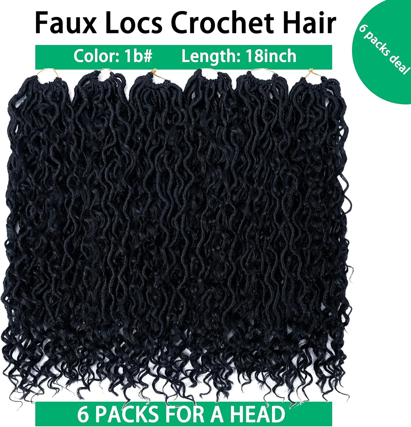 موهای بافت الهه یسگو، بافت موی قلاب بافی 45 سانتی متری برای زنان، موهای بافت رودخانه ای نرم، بافت های از قبل حلقه شده کوتاه فرفری با انتهای فرفری، اکستنشن موی مصنوعی (6 بسته، #1b)