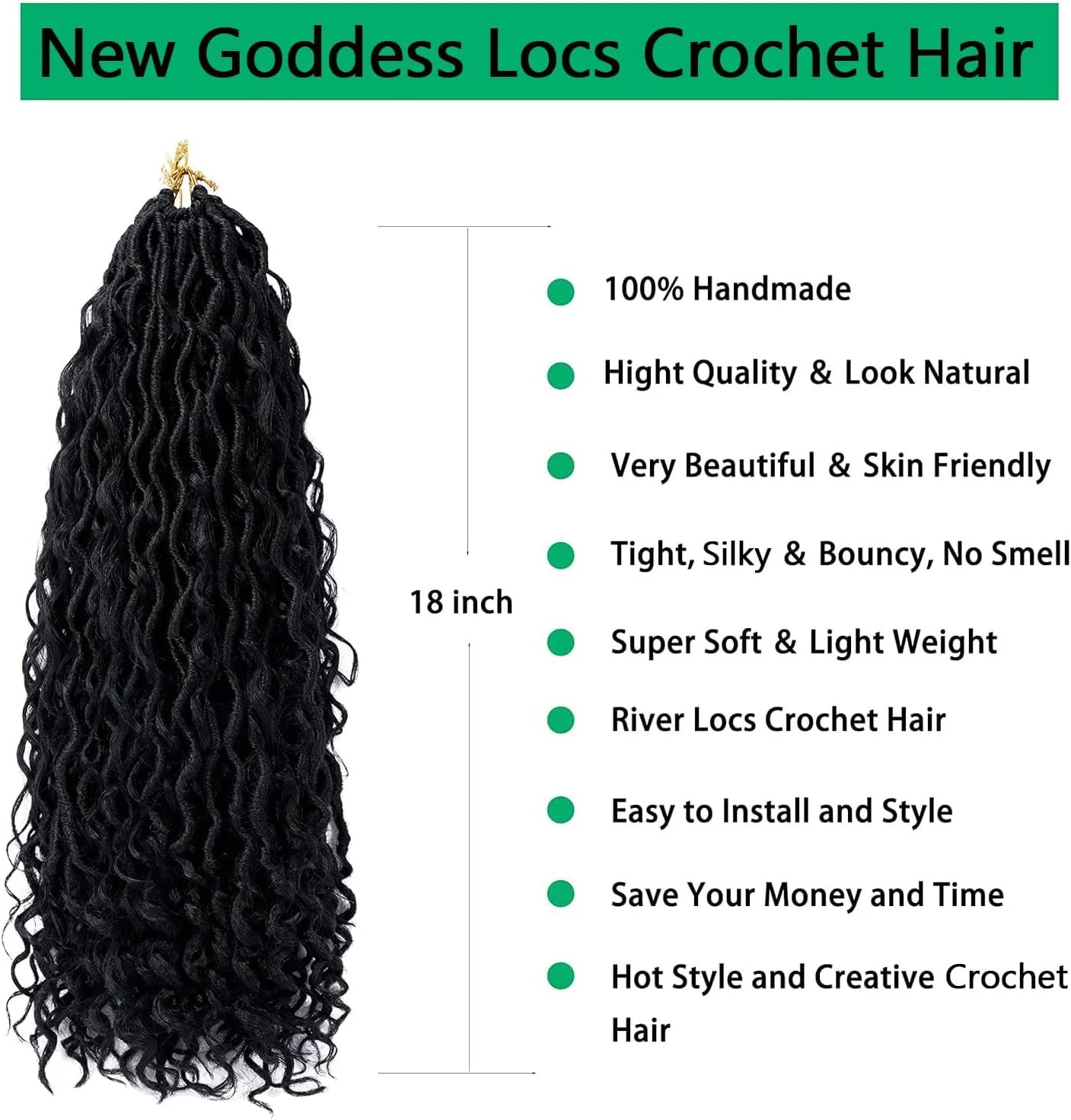 موهای بافت الهه یسگو، بافت موی قلاب بافی 45 سانتی متری برای زنان، موهای بافت رودخانه ای نرم، بافت های از قبل حلقه شده کوتاه فرفری با انتهای فرفری، اکستنشن موی مصنوعی (6 بسته، #1b)