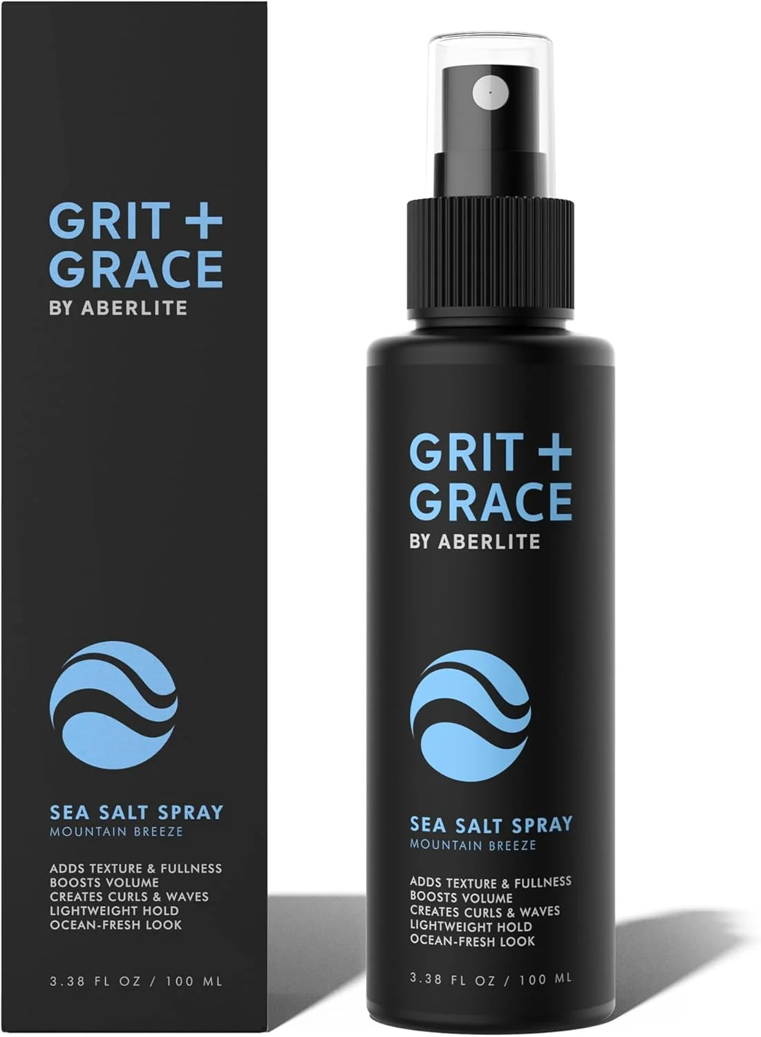اسپری نمک دریایی Aberlite Grit+Grace برای ایجاد حالت ساحلی در موهای آقایان و بانوان - محصول حالت دهنده با بافت موج دار ساحلی - اسپری بافت دهنده موهای فر و موج دار