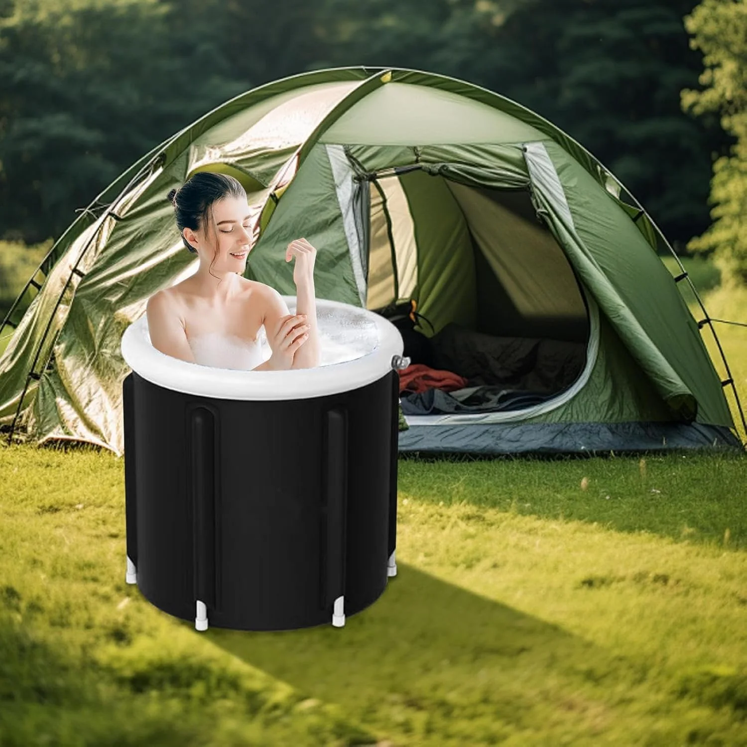 وان تاشو - وان تاشو یخی غیر بادی - سبد ضد نشت وان بزرگ برای خانه، حیاط خلوت، کمپینگ، مسافرت، پاسیو، سفر ساحلی، حمام، باغ خانوادگی