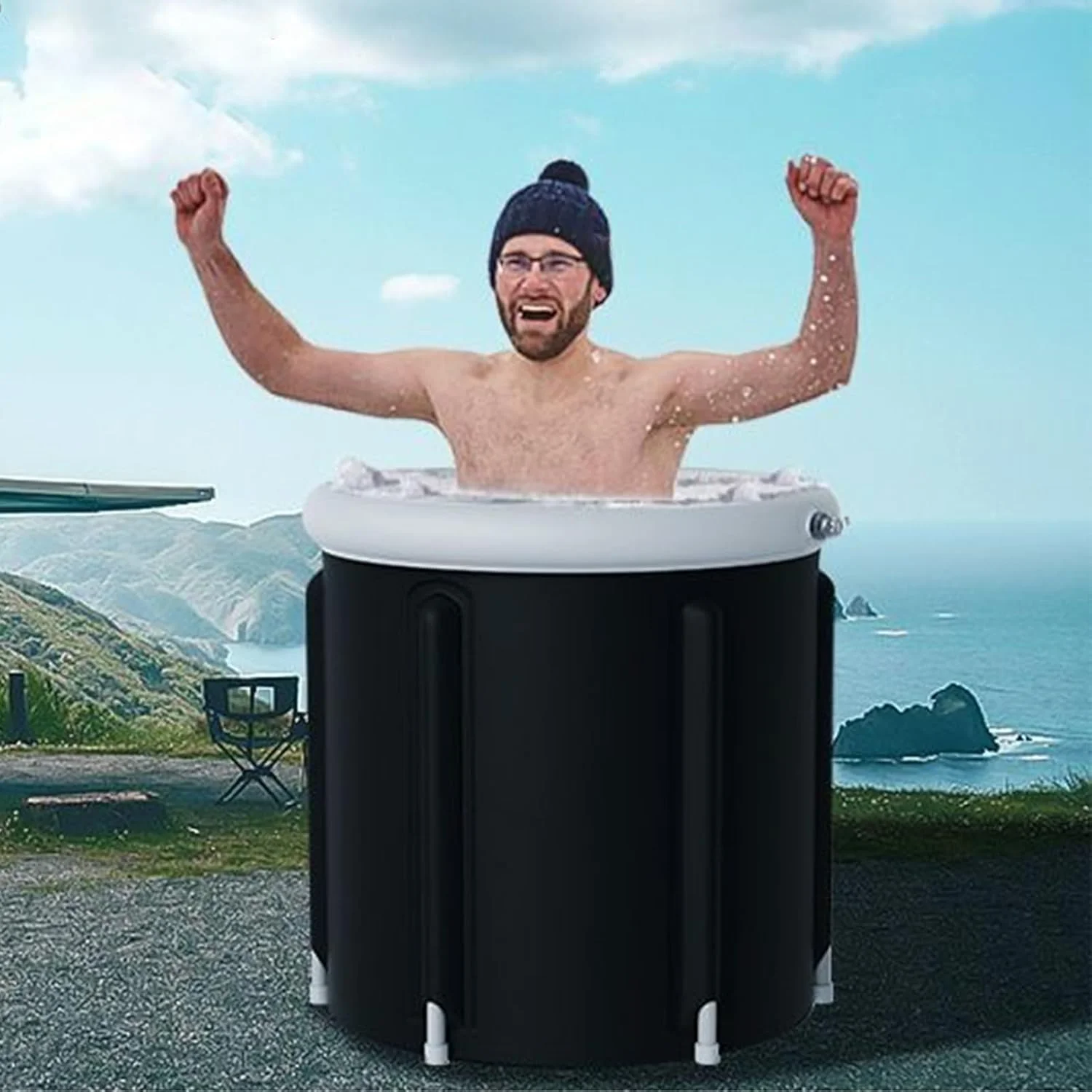 وان حمام قابل حمل - وان تاشو، سبد ضد نشت وان بزرگ برای حیاط خلوت، پاسیو، حمام، سفر ساحلی، خانه، کمپینگ، سفر، باغ خانوادگی وان حمام قابل حمل - وان تاشو، سبد ضد نشت وان بزرگ برای حیاط خلوت، پاسیو، حمام، سفر ساحلی، خانه، کمپینگ، سفر، باغ خانوادگی