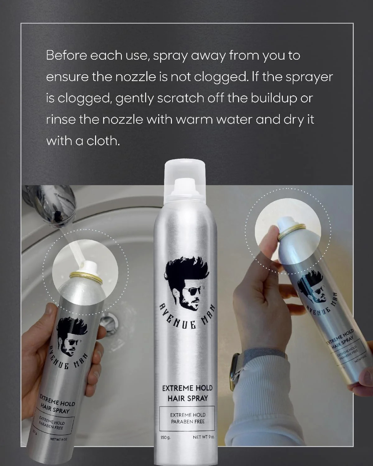 اسپری موی قوی آون्यू من، 255 گرم - اسپری موی بدون پارابن برای مردان با عصاره های طبیعی - محصولات مو برای مردان - اسپری مو با قدرت نگهداری فوق العاده، ساخت پرتغال