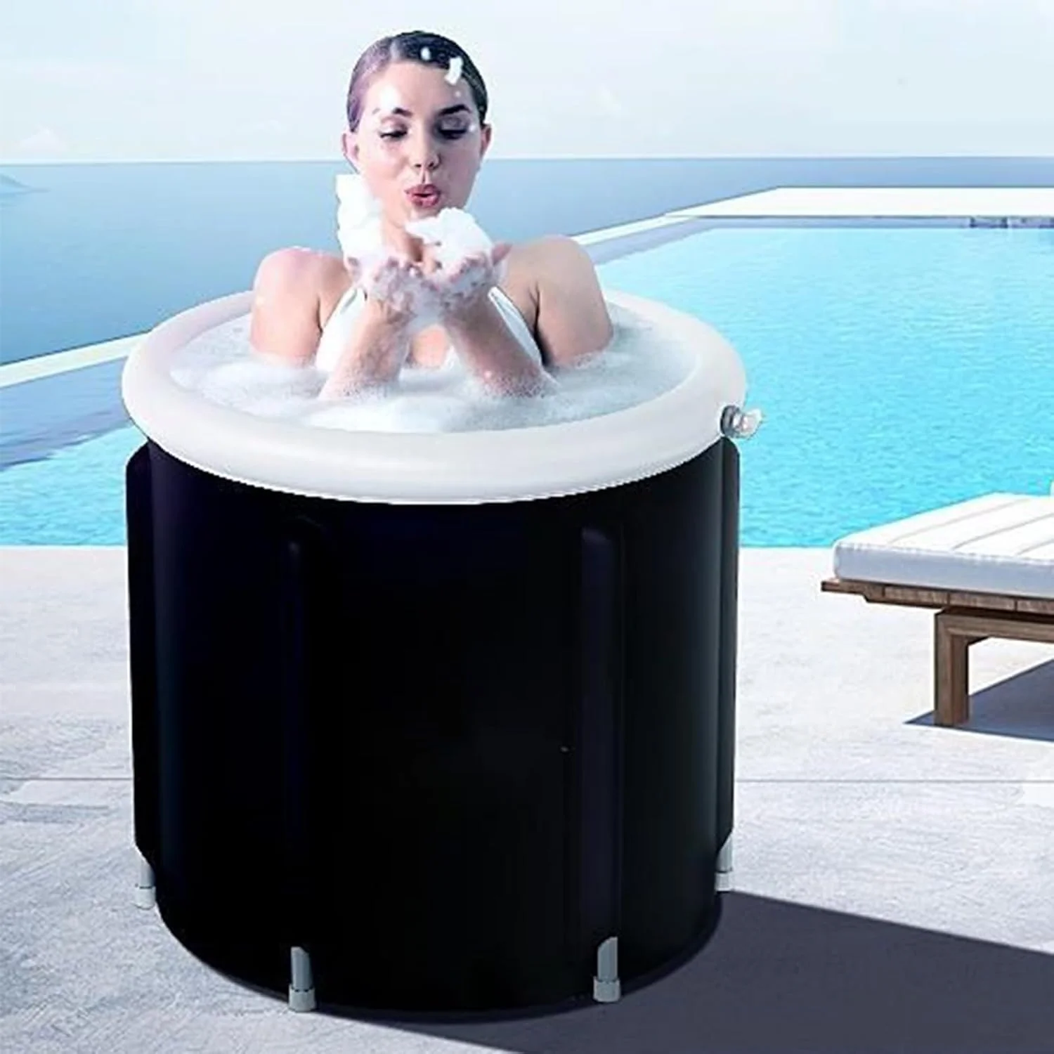 وان حمام تاشو قابل حمل | وان بزرگ ضد نشت برای پاسیو، خانه، مسافرت، باغ، ساحل، حمام، کمپینگ و حیاط خلوت