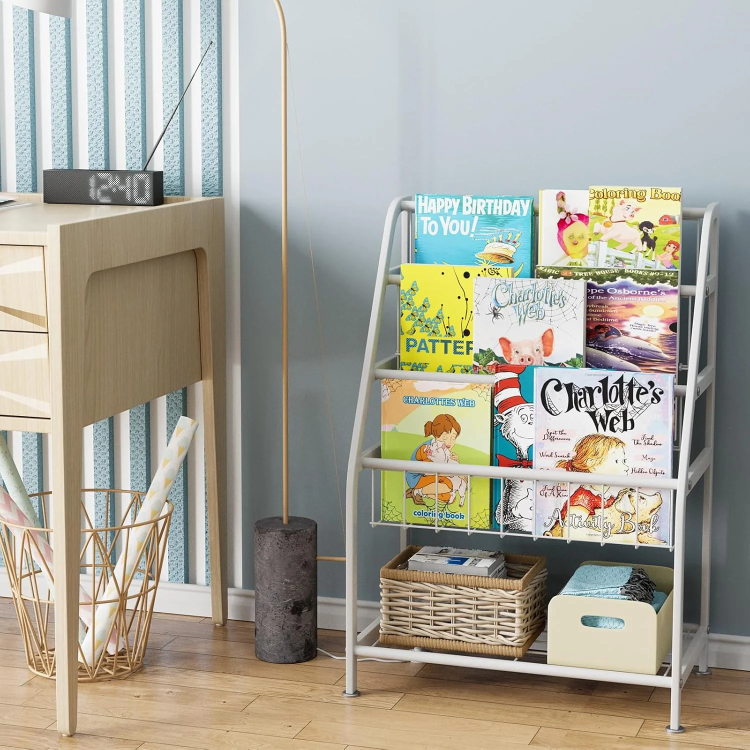 قفسه کتاب کودک aboxoo، قفسه کتاب مستقل برای اتاق کودکان، 45 سانتی متر، قفسه کتاب کوچک کودک، سازمان دهنده اسباب بازی، قفسه کتاب سفید و پایدار، کتابفروشی، واحد کتابخانه، محل نگهداری کتاب برای مکان های کوچک
