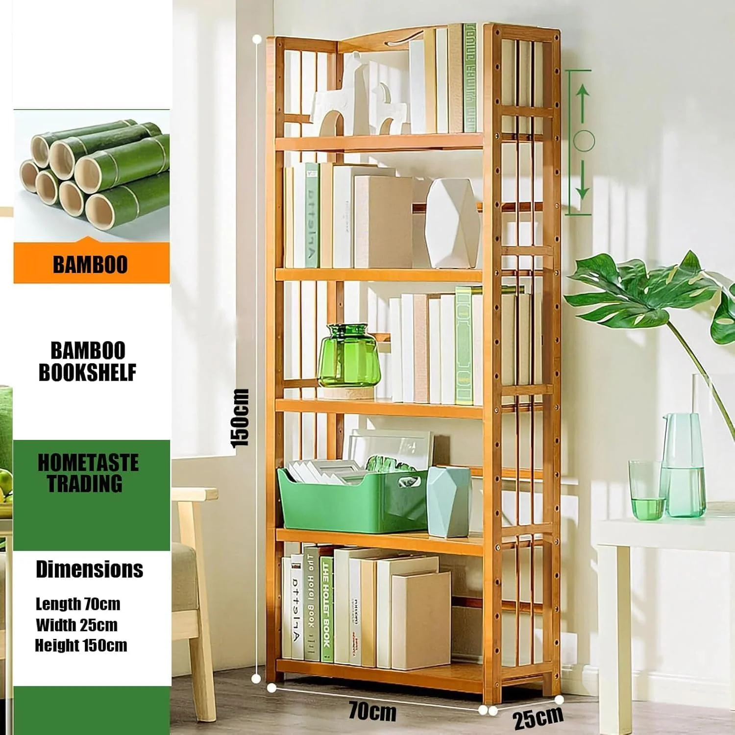 کتابخانه بامبو 5 طبقه - قفسه کتاب چوبی ایستاده و قفسه نگهداری، قفسه باز روستایی برای اتاق نشیمن، اتاق خواب، دفتر کار (قفسه 5 طبقه) کتابخانه بامبو 5 طبقه - قفسه کتاب چوبی ایستاده و قفسه نگهداری، قفسه باز روستایی برای اتاق نشیمن، اتاق خواب، دفتر کار (قفسه 5 طبقه)