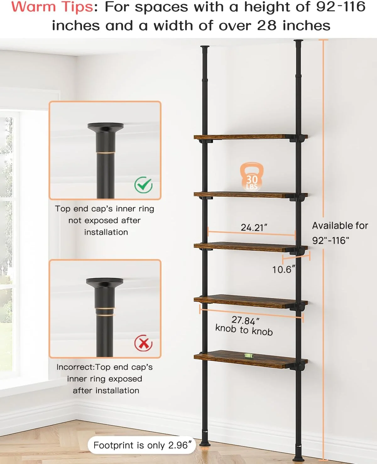 کتابخانه باریک 5 طبقه ALLZONE، قفسه کتاب نردبانی بلند قابل تنظیم با فضای ذخیره سازی باز، قفسه کتاب از کف تا سقف با نصب کششی، قفسه کتاب چوبی صنعتی برای اتاق نشیمن، 233 تا 294 سانتی متر، قهوه ای کتابخانه باریک 5 طبقه ALLZONE، قفسه کتاب نردبانی بلند قابل تنظیم با فضای ذخیره سازی باز، قفسه کتاب از کف تا سقف با نصب کششی، قفسه کتاب چوبی صنعتی برای اتاق نشیمن، 233 تا 294 سانتی متر، قهوه ای