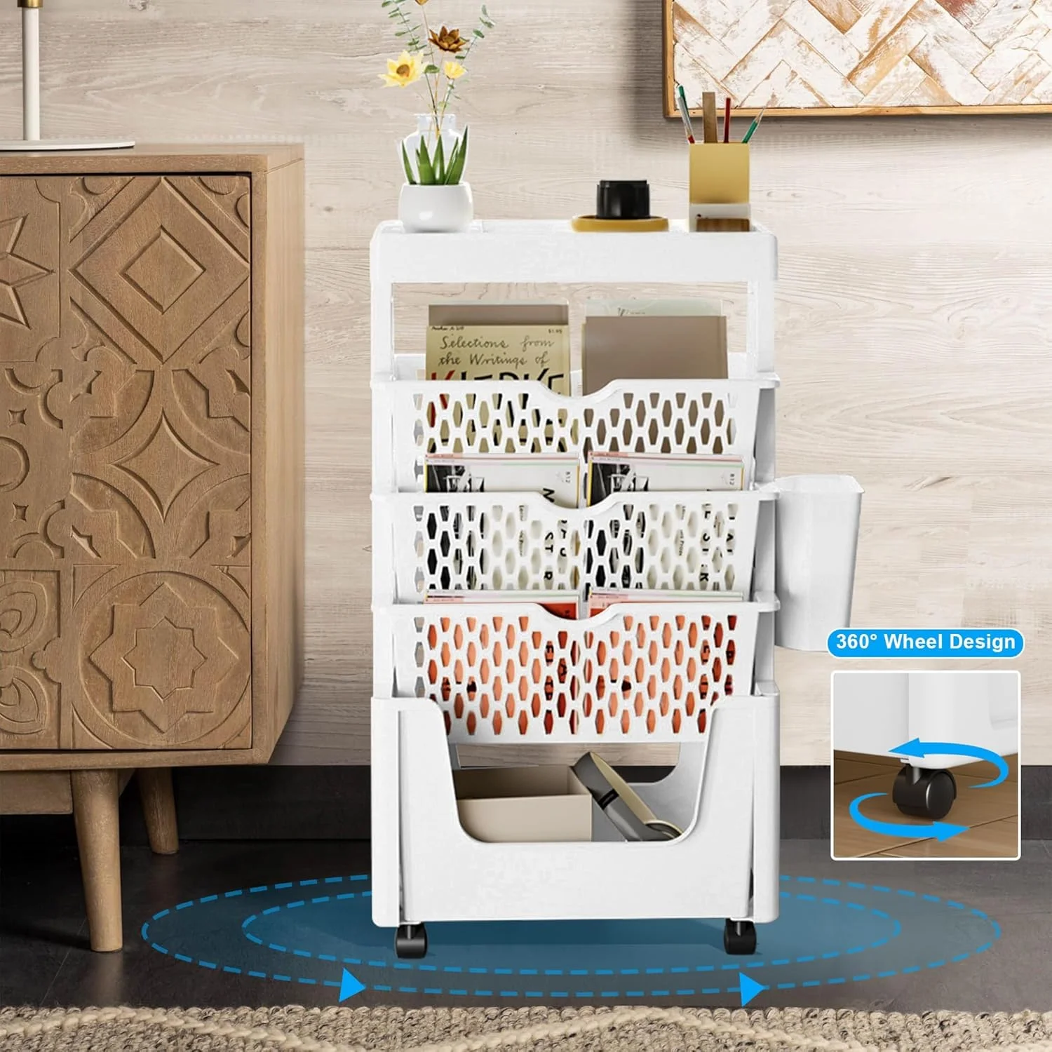 قفسه کتاب متحرک 5 طبقه آنتول با چرخ، قفسه کتاب منحصر به فرد قابل جابجایی، برای خانه و مدرسه، کنار میز، نگهدارنده کتاب و مجله، صرفه جویی در فضا قفسه کتاب متحرک 5 طبقه آنتول با چرخ، قفسه کتاب منحصر به فرد قابل جابجایی، برای خانه و مدرسه، کنار میز، نگهدارنده کتاب و مجله، صرفه جویی در فضا