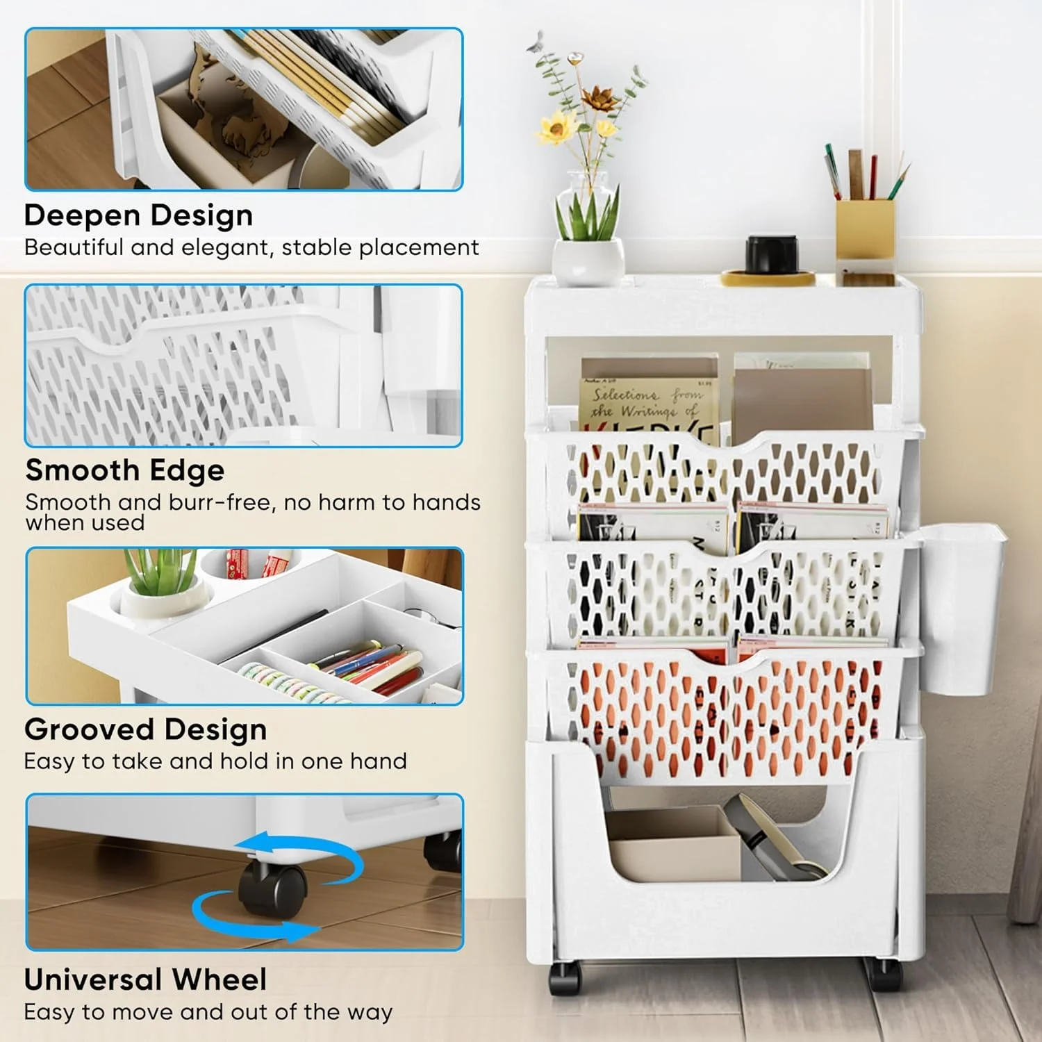 قفسه کتاب متحرک 5 طبقه آنتول با چرخ، قفسه کتاب منحصر به فرد قابل جابجایی، برای خانه و مدرسه، کنار میز، نگهدارنده کتاب و مجله، صرفه جویی در فضا قفسه کتاب متحرک 5 طبقه آنتول با چرخ، قفسه کتاب منحصر به فرد قابل جابجایی، برای خانه و مدرسه، کنار میز، نگهدارنده کتاب و مجله، صرفه جویی در فضا