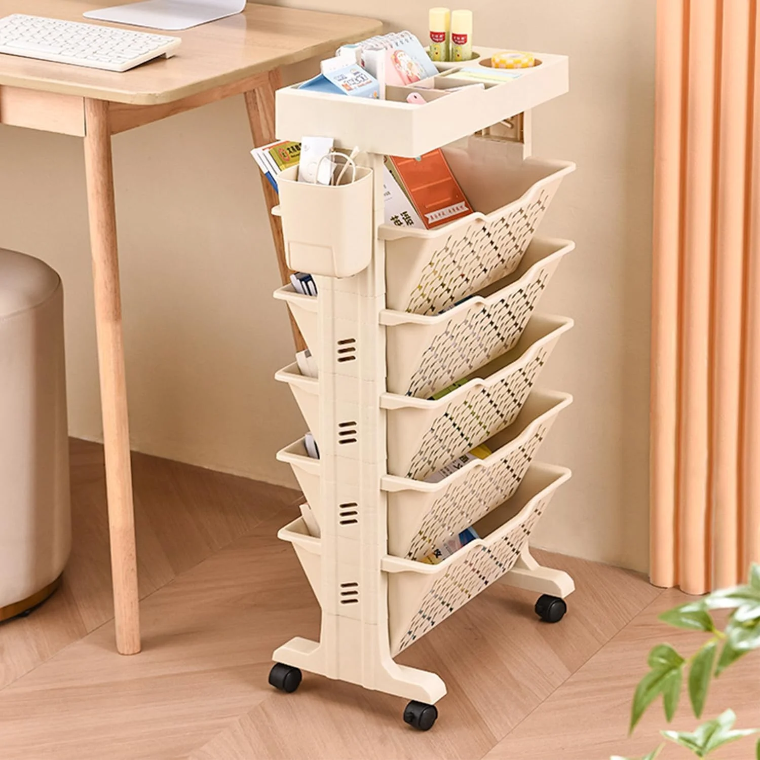 قفسه کتاب پلاستیکی متحرک یولینن با چرخ، سبد ذخیره سازی فایل اسناد کتاب با جا قلمی، قفسه باریک متحرک برای دفتر، خوابگاه، کلاس درس، کتابخانه (5 طبقه) قفسه کتاب پلاستیکی متحرک یولینن با چرخ، سبد ذخیره سازی فایل اسناد کتاب با جا قلمی، قفسه باریک متحرک برای دفتر، خوابگاه، کلاس درس، کتابخانه (5 طبقه)