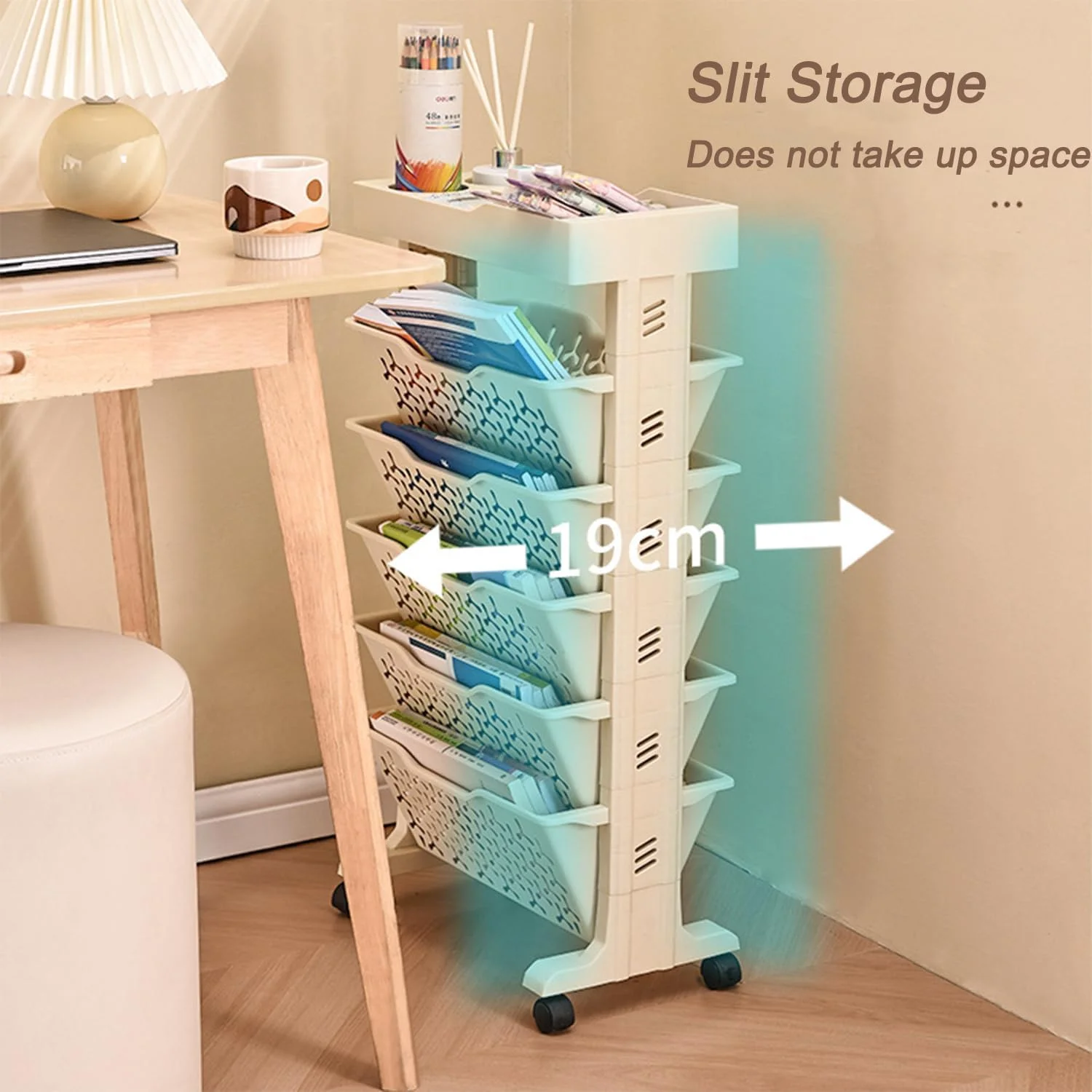 قفسه کتاب پلاستیکی متحرک یولینن با چرخ، سبد ذخیره سازی فایل اسناد کتاب با جا قلمی، قفسه باریک متحرک برای دفتر، خوابگاه، کلاس درس، کتابخانه (5 طبقه) قفسه کتاب پلاستیکی متحرک یولینن با چرخ، سبد ذخیره سازی فایل اسناد کتاب با جا قلمی، قفسه باریک متحرک برای دفتر، خوابگاه، کلاس درس، کتابخانه (5 طبقه)