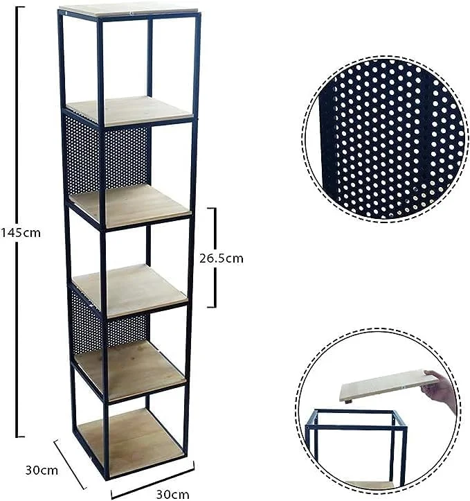 قفسه کتاب چوبی YATAI، قفسه کتاب 6 طبقه، واحد قفسه بندی کتاب بلند با قاب فلزی، قفسه های قابل تنظیم چند منظوره برای دفتر کار خانگی، حمام، آشپزخانه، اتاق نشیمن