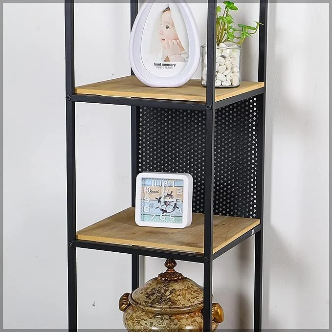 قفسه کتاب چوبی YATAI، قفسه کتاب 6 طبقه، واحد قفسه بندی کتاب بلند با قاب فلزی، قفسه های قابل تنظیم چند منظوره برای دفتر کار خانگی، حمام، آشپزخانه، اتاق نشیمن