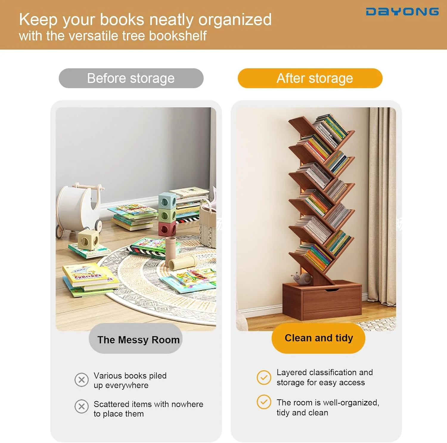 کتابخانه درختی 12 طبقه DAYONG، قفسه کتاب چوبی با کشو، قفسه کتاب ایستاده، قفسه نمایشگر کاربردی برای دفتر کار خانگی، اتاق نشیمن، اتاق خواب (چوب) کتابخانه درختی 12 طبقه DAYONG، قفسه کتاب چوبی با کشو، قفسه کتاب ایستاده، قفسه نمایشگر کاربردی برای دفتر کار خانگی، اتاق نشیمن، اتاق خواب (چوب)