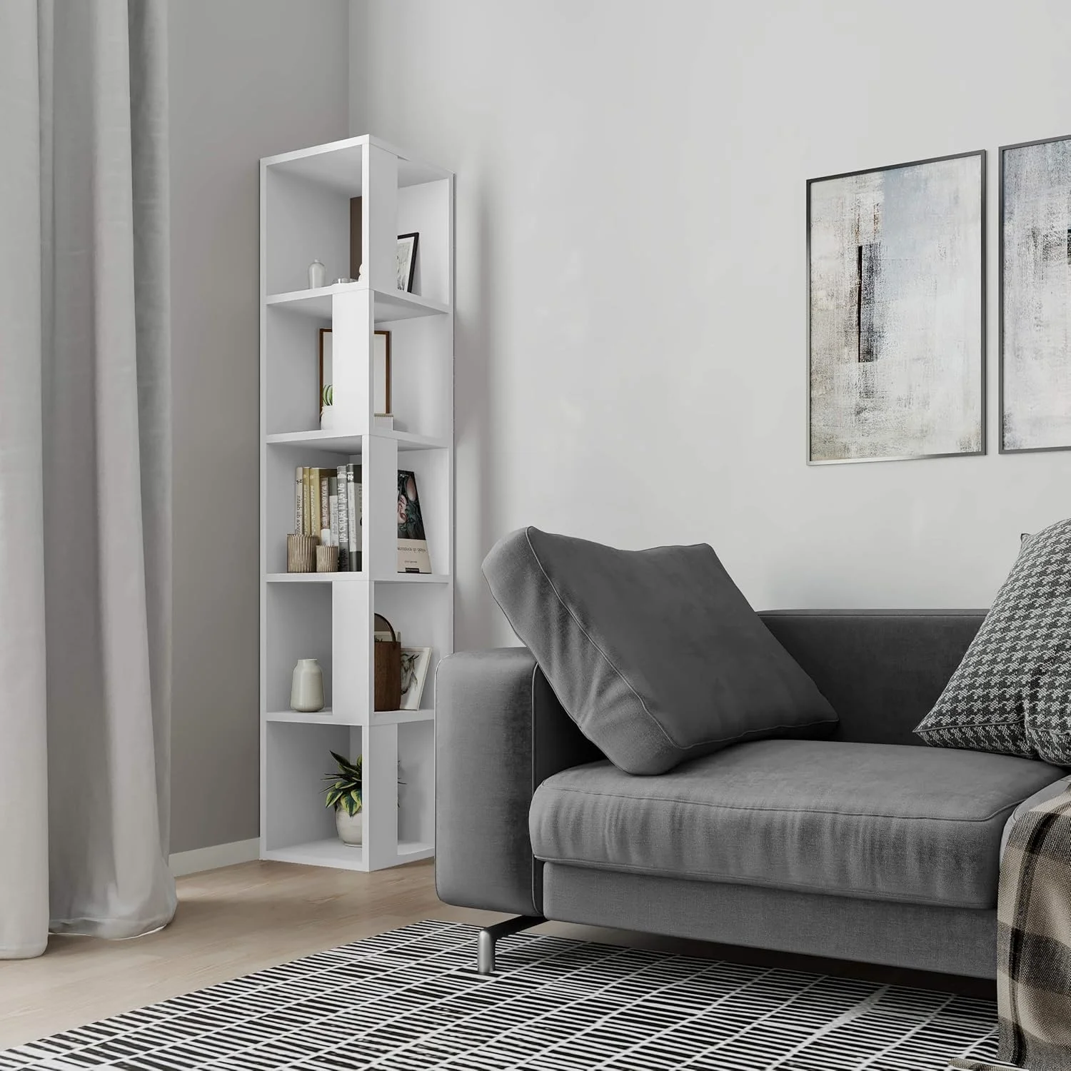 کتابخانه گوشه ای دکورتی مدل پیانو، سیستم قفسه بندی چند سطحی باز ایده آل برای دفتر کار خانگی، راهرو و اتاق نشیمن، ابعاد 31.4 عمق x 31.4 عرض x 158.9 ارتفاع سانتی متر (سفید) کتابخانه گوشه ای دکورتی مدل پیانو، سیستم قفسه بندی چند سطحی باز ایده آل برای دفتر کار خانگی، راهرو و اتاق نشیمن، ابعاد 31.4 عمق x 31.4 عرض x 158.9 ارتفاع سانتی متر (سفید)