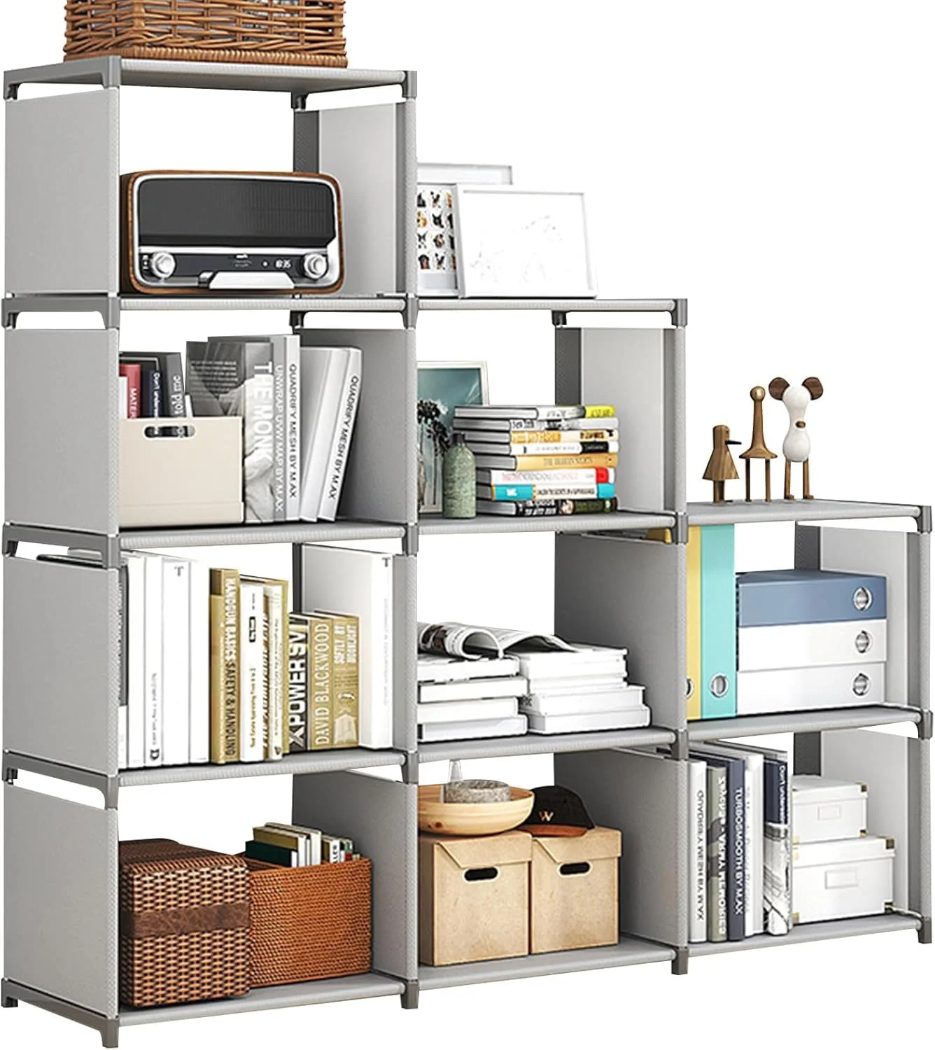 قفسه کتاب 9 خانه DAYONG، قفسه کتاب DIY، سازمان دهنده ذخیره سازی، قفسه کتاب چند منظوره برای دفتر، اتاق خواب، اتاق نشیمن، قاب فولادی با آستین های PP، خاکستری قفسه کتاب 9 خانه DAYONG، قفسه کتاب DIY، سازمان دهنده ذخیره سازی، قفسه کتاب چند منظوره برای دفتر، اتاق خواب، اتاق نشیمن، قاب فولادی با آستین های PP، خاکستری