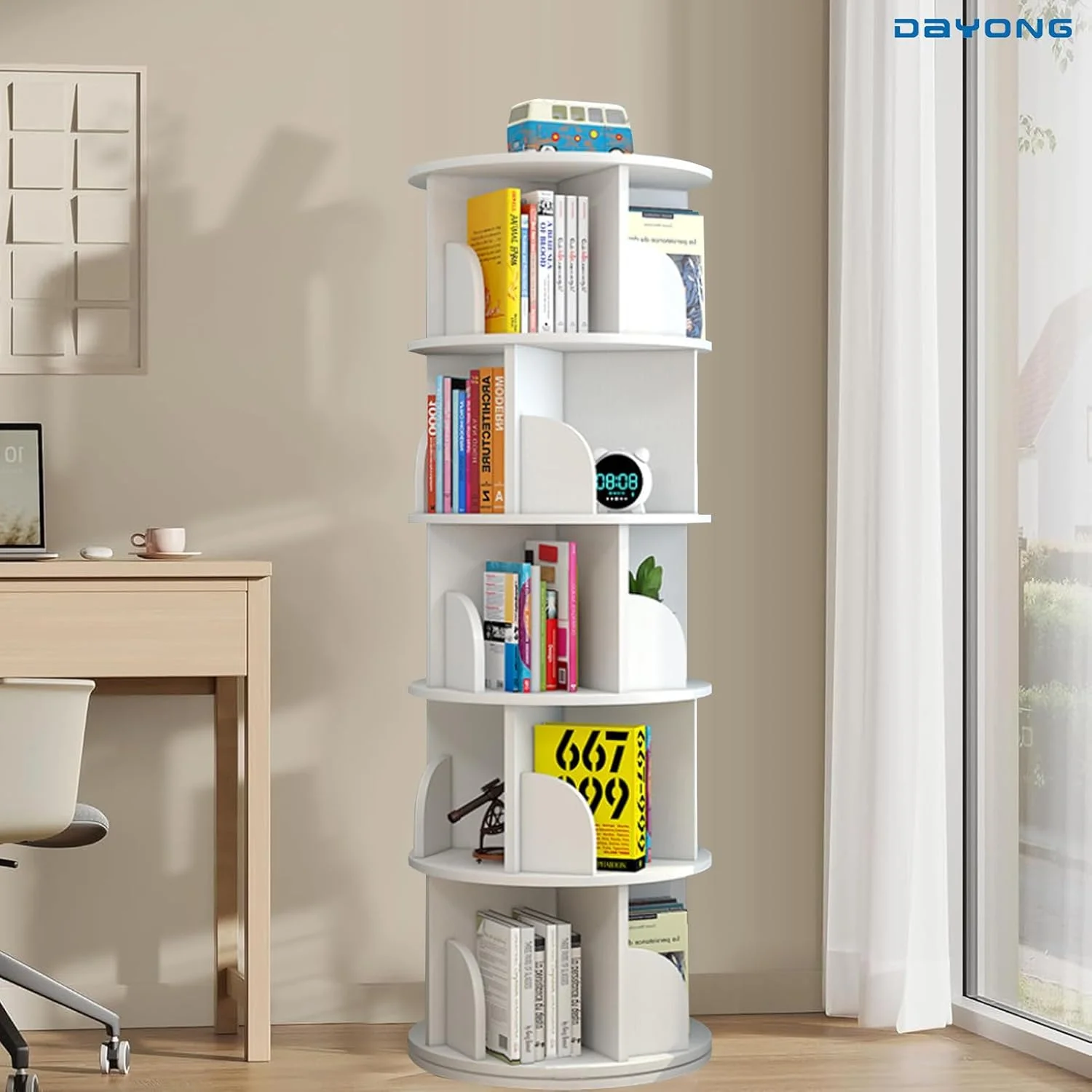قفسه کتاب چند لایه چرخان 360 درجه DAYONG، کتابخانه ایستاده با ظرفیت بالا، قفسه گوشه ای برای نگهداری اتاق نشیمن، اتاق خواب، مطالعه و دفتر (سفید، 5 طبقه) قفسه کتاب چند لایه چرخان 360 درجه DAYONG، کتابخانه ایستاده با ظرفیت بالا، قفسه گوشه ای برای نگهداری اتاق نشیمن، اتاق خواب، مطالعه و دفتر (سفید، 5 طبقه)