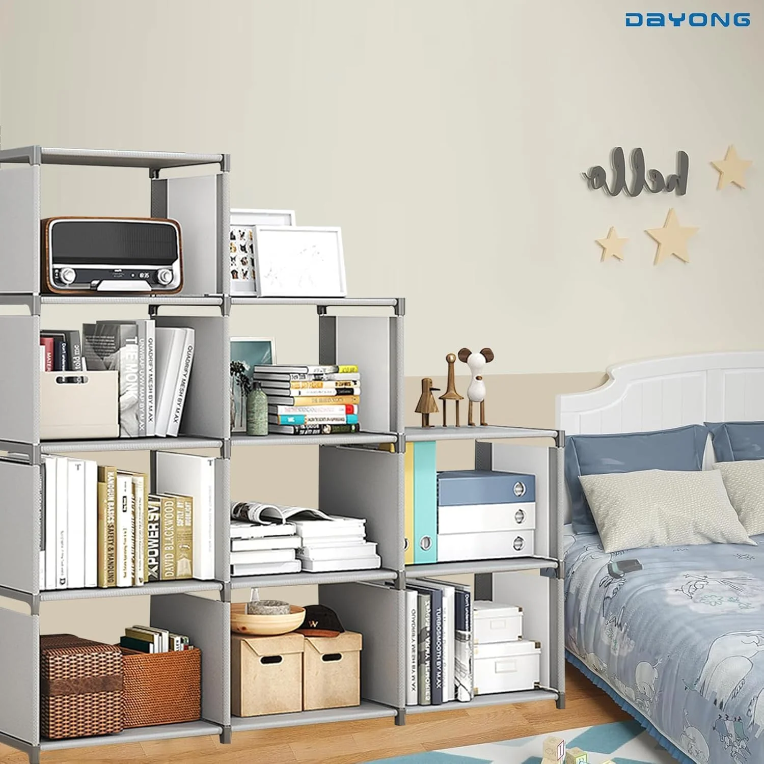 قفسه کتاب 9 خانه DAYONG، قفسه کتاب DIY، سازمان دهنده ذخیره سازی، قفسه کتاب چند منظوره برای دفتر، اتاق خواب، اتاق نشیمن، قاب فولادی با آستین های PP، خاکستری قفسه کتاب 9 خانه DAYONG، قفسه کتاب DIY، سازمان دهنده ذخیره سازی، قفسه کتاب چند منظوره برای دفتر، اتاق خواب، اتاق نشیمن، قاب فولادی با آستین های PP، خاکستری
