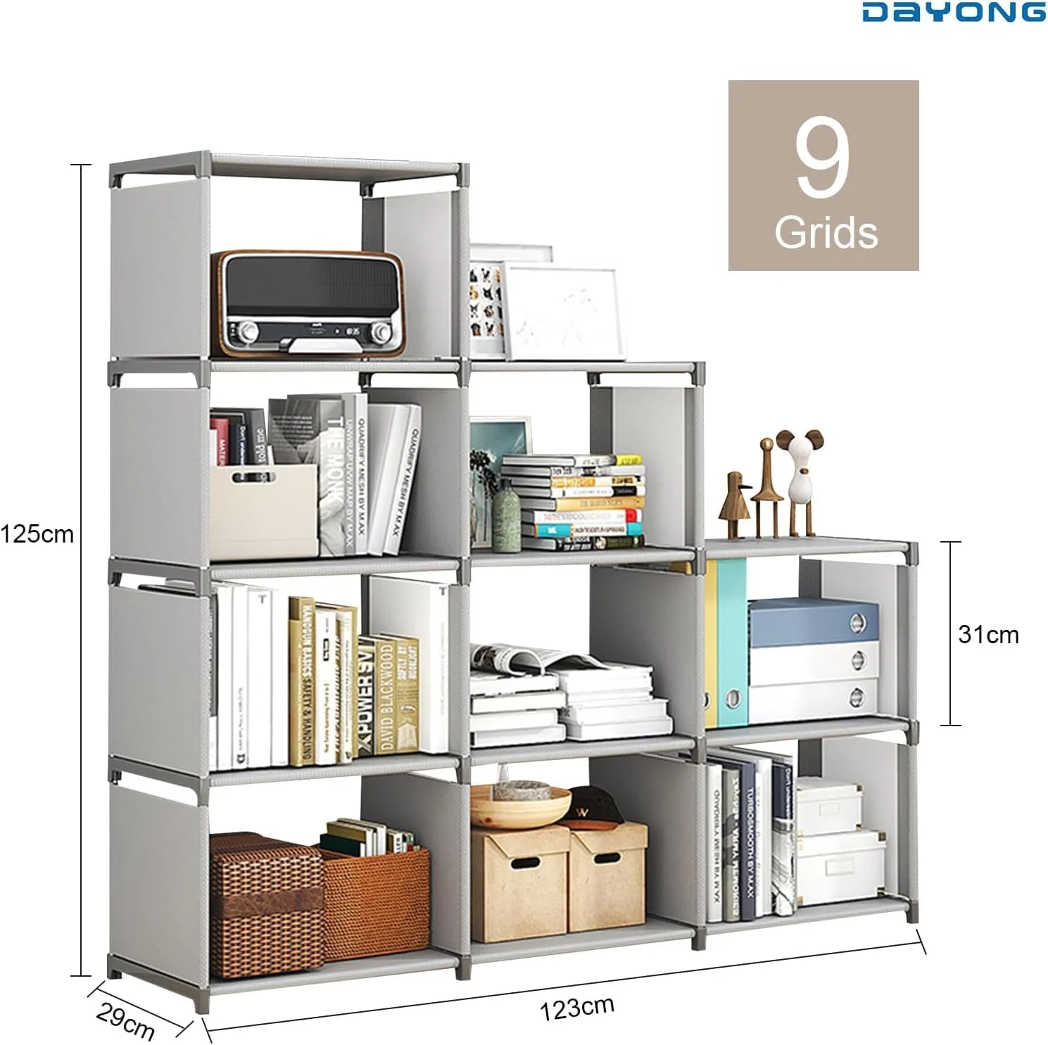 قفسه کتاب 9 خانه DAYONG، قفسه کتاب DIY، سازمان دهنده ذخیره سازی، قفسه کتاب چند منظوره برای دفتر، اتاق خواب، اتاق نشیمن، قاب فولادی با آستین های PP، خاکستری قفسه کتاب 9 خانه DAYONG، قفسه کتاب DIY، سازمان دهنده ذخیره سازی، قفسه کتاب چند منظوره برای دفتر، اتاق خواب، اتاق نشیمن، قاب فولادی با آستین های PP، خاکستری