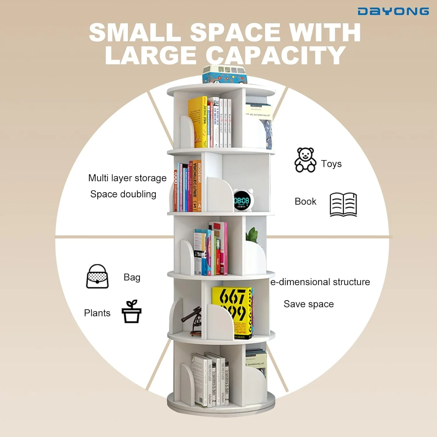 قفسه کتاب چند لایه چرخان 360 درجه DAYONG، کتابخانه ایستاده با ظرفیت بالا، قفسه گوشه ای برای نگهداری اتاق نشیمن، اتاق خواب، مطالعه و دفتر (سفید، 5 طبقه) قفسه کتاب چند لایه چرخان 360 درجه DAYONG، کتابخانه ایستاده با ظرفیت بالا، قفسه گوشه ای برای نگهداری اتاق نشیمن، اتاق خواب، مطالعه و دفتر (سفید، 5 طبقه)