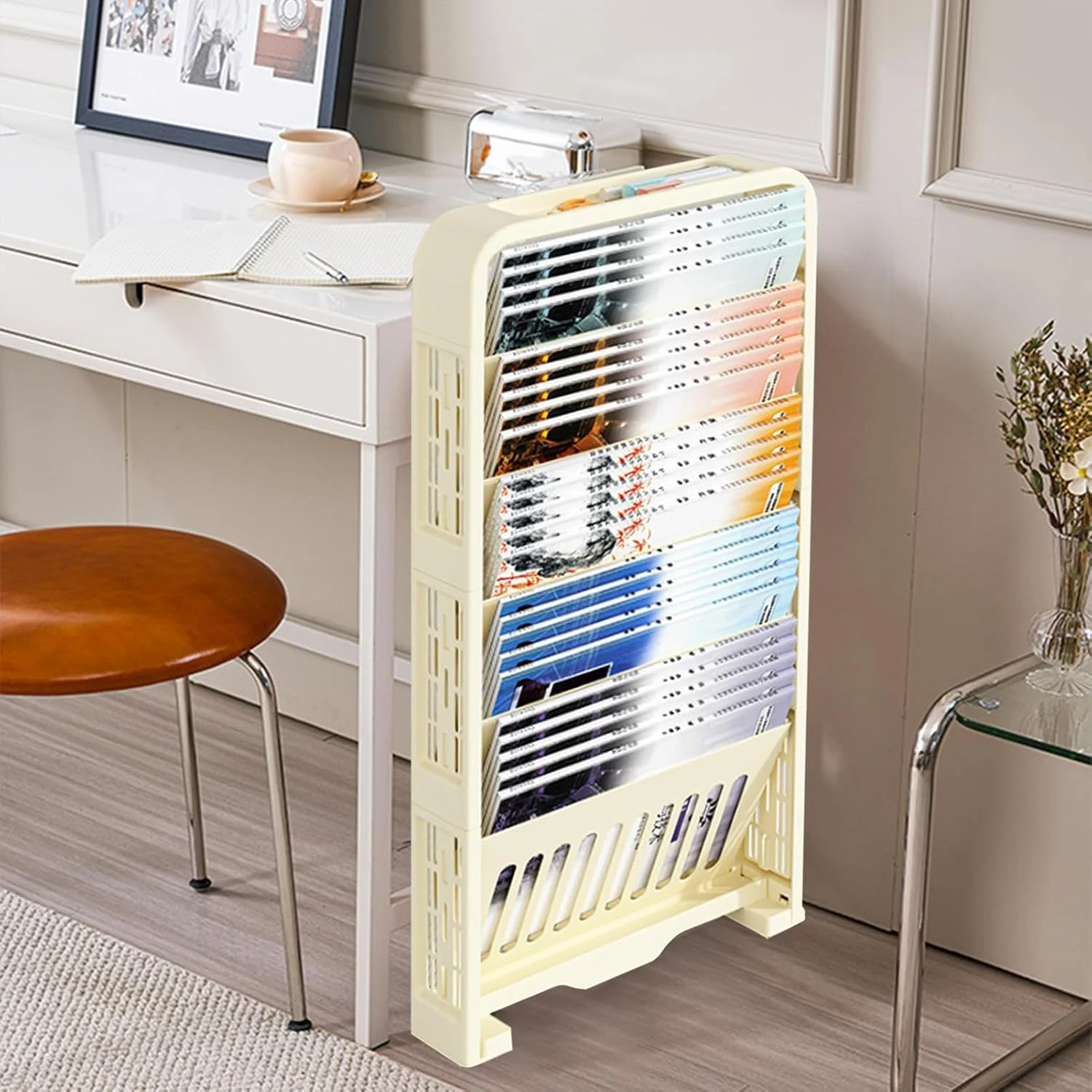 قفسه کتاب 6 طبقه Fockety، قفسه کتاب متحرک و منحصر به فرد، ترولی باریک برای کتاب، قفسه نمایش گوشه ای برای کتابخانه خوابگاه، چرخ دستی چند منظوره (سفید کرمی) قفسه کتاب 6 طبقه Fockety، قفسه کتاب متحرک و منحصر به فرد، ترولی باریک برای کتاب، قفسه نمایش گوشه ای برای کتابخانه خوابگاه، چرخ دستی چند منظوره (سفید کرمی)