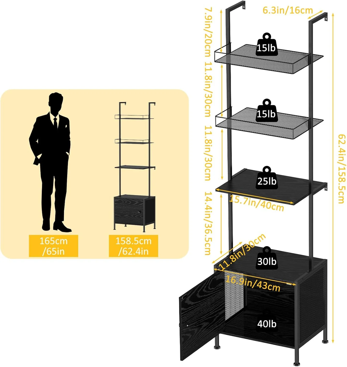 قفسه کتاب نردبانی شینوسکه، قفسه کتاب 5 طبقه با کابینت ذخیره سازی، قفسه کتاب صنعتی دیواری برای فضای کوچک، قاب فلزی، قفسه نمایش بلند برای اتاق نشیمن، گوشه، اتاق خواب، دفتر کار، مشکی قفسه کتاب نردبانی شینوسکه، قفسه کتاب 5 طبقه با کابینت ذخیره سازی، قفسه کتاب صنعتی دیواری برای فضای کوچک، قاب فلزی، قفسه نمایش بلند برای اتاق نشیمن، گوشه، اتاق خواب، دفتر کار، مشکی