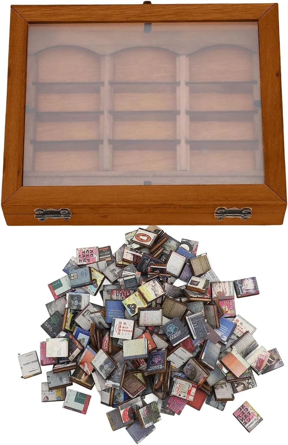 کتابخانه چوبی اسباب بازی حسی، اسباب بازی های رومیزی قابل حمل دست ساز - مینی قفسه کتاب تزئینی، برای دوستان، همکاران، تولد، کریسمس، سال نو، عروسی، رومیزی، داخلی