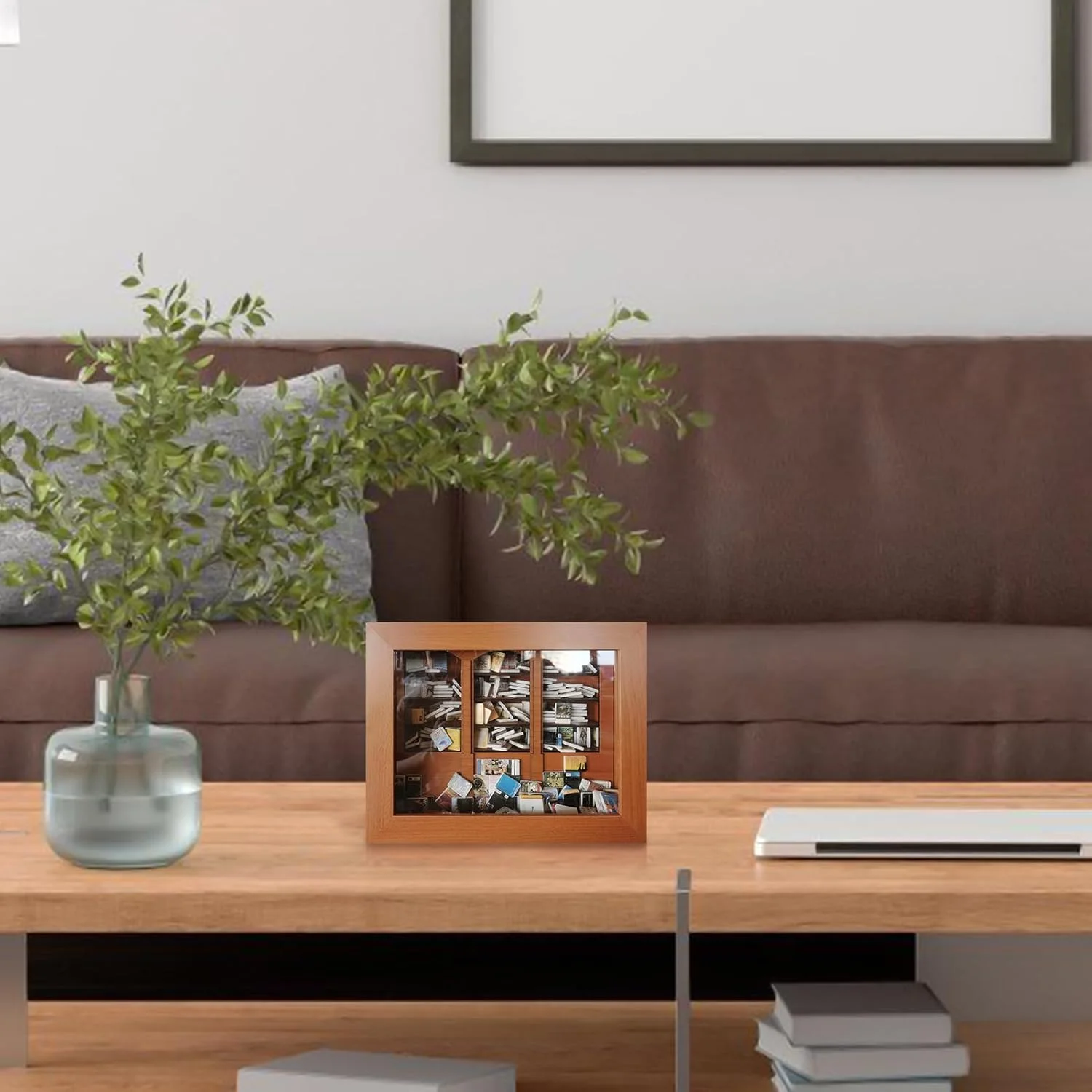 کتابخانه چوبی اسباب بازی حسی، اسباب بازی های رومیزی قابل حمل دست ساز - مینی قفسه کتاب تزئینی، برای دوستان، همکاران، تولد، کریسمس، سال نو، عروسی، رومیزی، داخلی