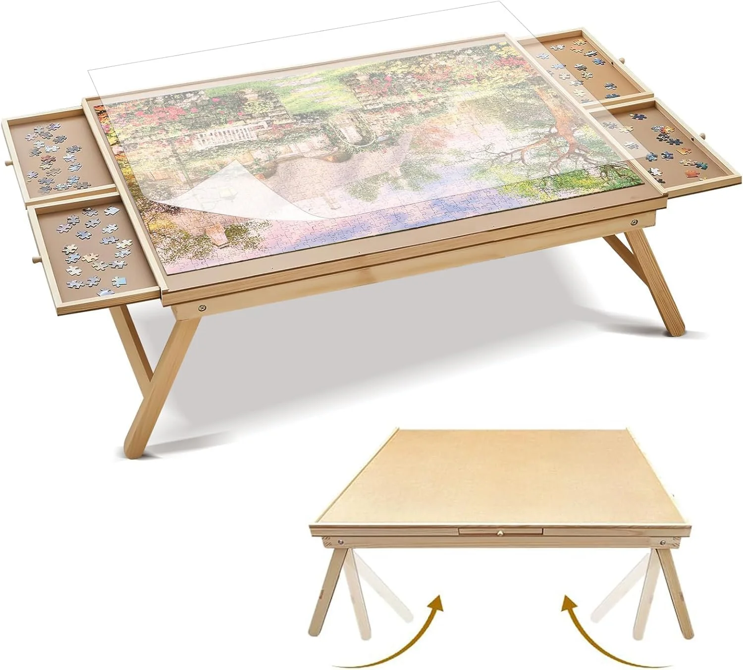 تخته پازل ۱۵۰۰ تکه، ۸۹x۶۸ سانتی متر، میز پازل اره منبت کاری با ۴ کشو و روکش، میز بازی تخته ای قابل حمل با پایه های تاشو برای بزرگسالان و نوجوانان تخته پازل ۱۵۰۰ تکه، ۸۹x۶۸ سانتی متر، میز پازل اره منبت کاری با ۴ کشو و روکش، میز بازی تخته ای قابل حمل با پایه های تاشو برای بزرگسالان و نوجوانان