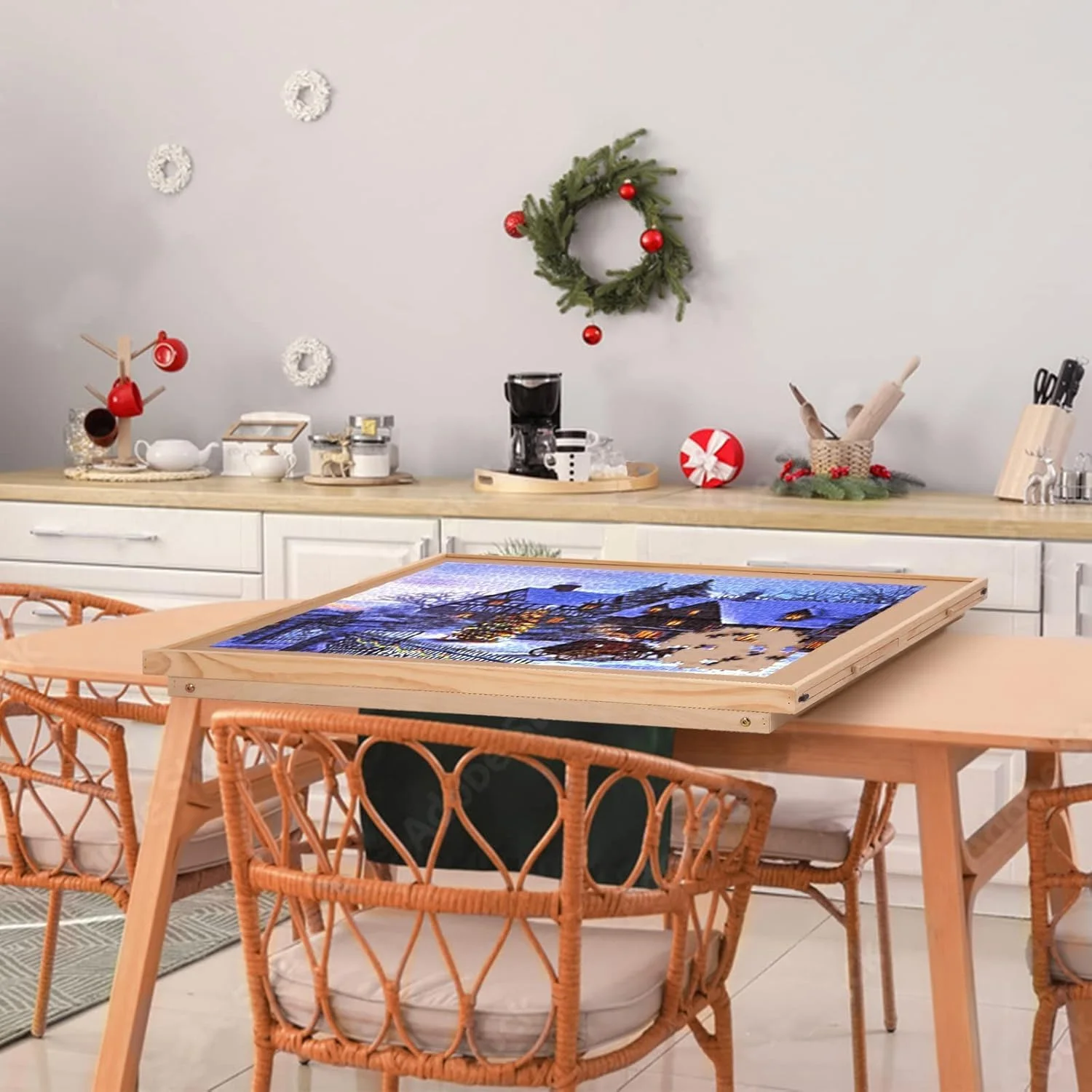 تخته پازل ۱۵۰۰ تکه، ۸۹x۶۸ سانتی متر، میز پازل اره منبت کاری با ۴ کشو و روکش، میز بازی تخته ای قابل حمل با پایه های تاشو برای بزرگسالان و نوجوانان