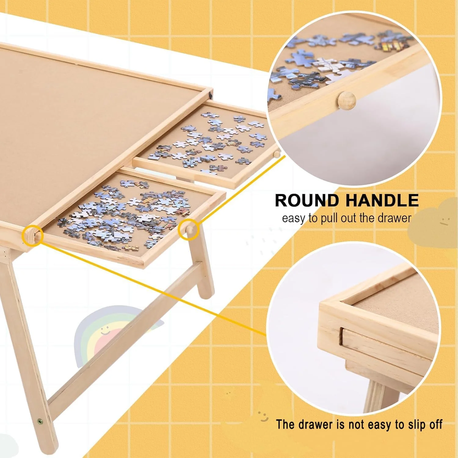 تخته پازل ۱۵۰۰ تکه، ۸۹x۶۸ سانتی متر، میز پازل اره منبت کاری با ۴ کشو و روکش، میز بازی تخته ای قابل حمل با پایه های تاشو برای بزرگسالان و نوجوانان