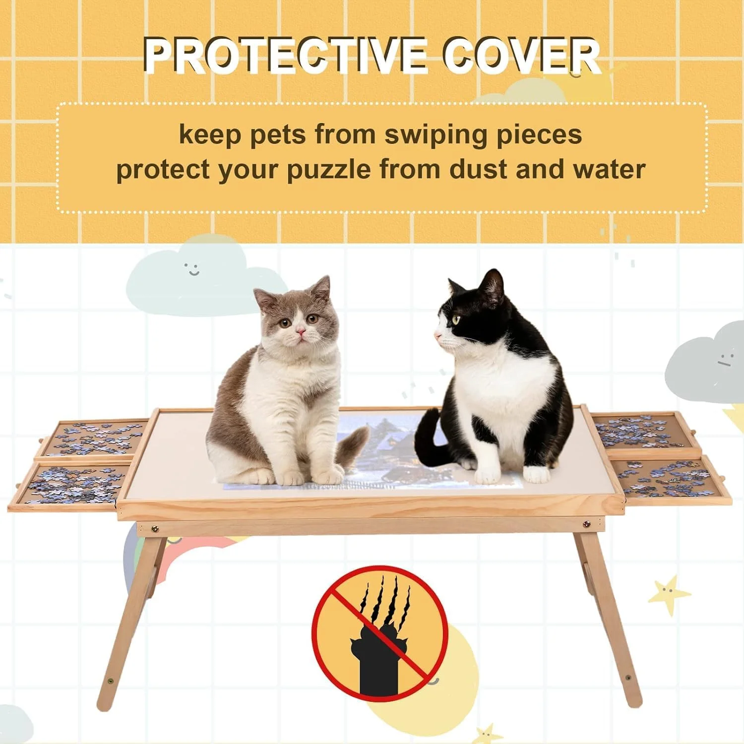 تخته پازل ۱۵۰۰ تکه، ۸۹x۶۸ سانتی متر، میز پازل اره منبت کاری با ۴ کشو و روکش، میز بازی تخته ای قابل حمل با پایه های تاشو برای بزرگسالان و نوجوانان