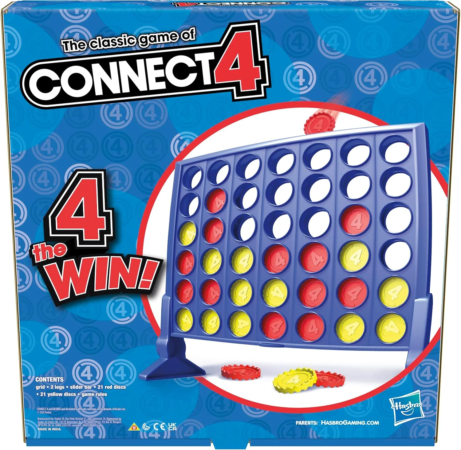 بازی فکری و استراتژیک Connect 4 از Hasbro Gaming - مناسب برای 2 بازیکن، 4 مهره را پشت سر هم ردیف کنید، بازی و پازل های تخته ای، اسباب بازی برای کودکان، پسران و دختران 6 سال به بالا