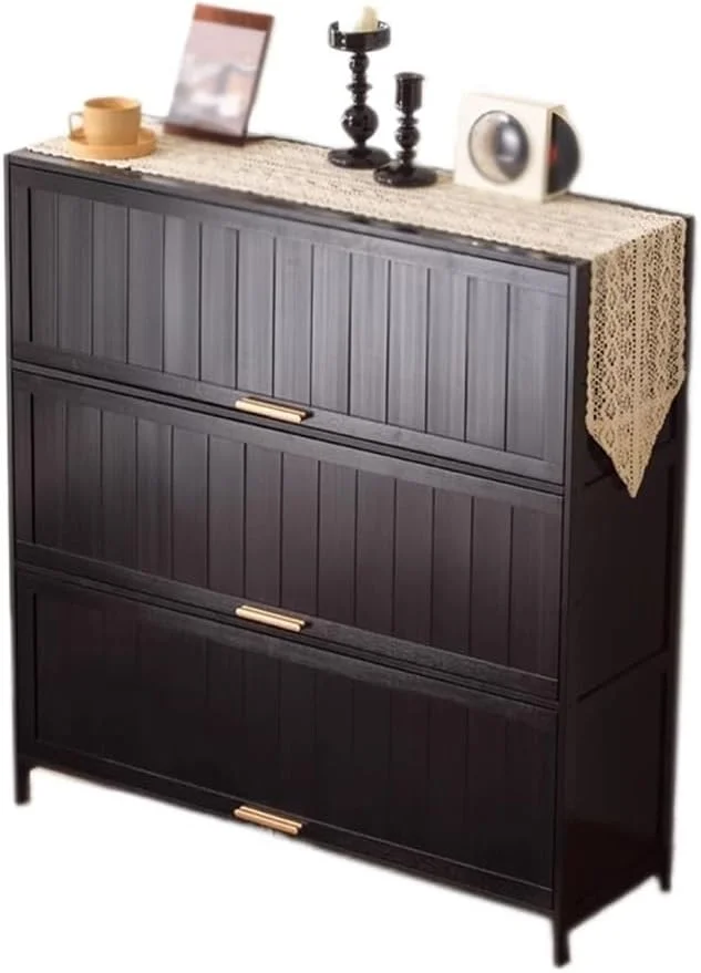 قفسه کتاب چند طبقه مشکی، قفسه ارگانایزر بامبو با درب لولایی، مناسب برای کتاب های اداری، لوازم مطالعه، قفسه کتاب (L100xW32xH106 سانتی متر)