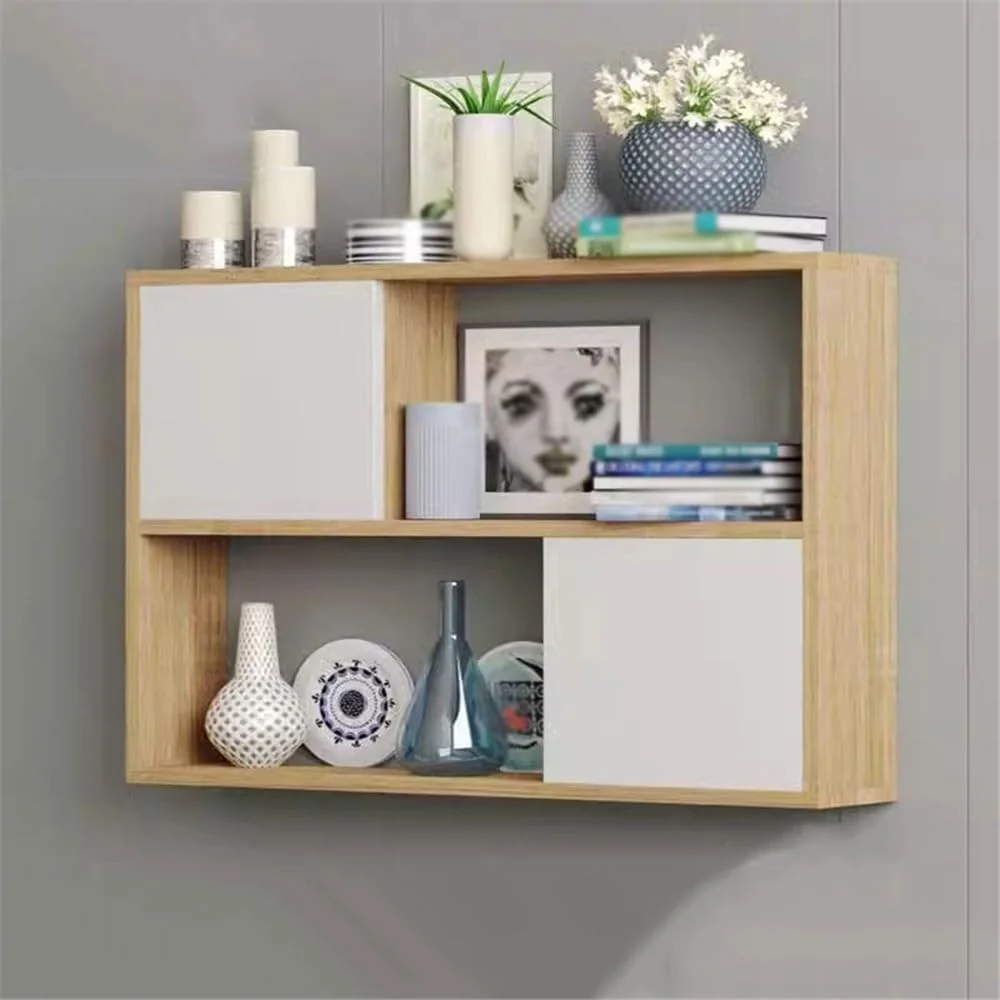 قفسه کتاب دیواری چهار طبقه، چوبی با درب کابینت، قفسه سازمان دهنده اتاق خواب، قفسه ذخیره سازی آشپزخانه و اتاق نشیمن (L80xW24xH65 سانتی متر) قفسه کتاب دیواری چهار طبقه، چوبی با درب کابینت، قفسه سازمان دهنده اتاق خواب، قفسه ذخیره سازی آشپزخانه و اتاق نشیمن (L80xW24xH65 سانتی متر)