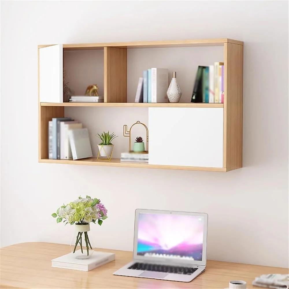 قفسه کتاب دیواری چهار طبقه، چوبی با درب کابینت، قفسه سازمان دهنده اتاق خواب، قفسه ذخیره سازی آشپزخانه و اتاق نشیمن (L80xW24xH65 سانتی متر) قفسه کتاب دیواری چهار طبقه، چوبی با درب کابینت، قفسه سازمان دهنده اتاق خواب، قفسه ذخیره سازی آشپزخانه و اتاق نشیمن (L80xW24xH65 سانتی متر)