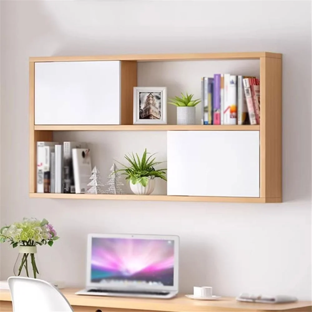 قفسه کتاب دیواری چهار طبقه، چوبی با درب کابینت، قفسه سازمان دهنده اتاق خواب، قفسه ذخیره سازی آشپزخانه و اتاق نشیمن (L80xW24xH65 سانتی متر) قفسه کتاب دیواری چهار طبقه، چوبی با درب کابینت، قفسه سازمان دهنده اتاق خواب، قفسه ذخیره سازی آشپزخانه و اتاق نشیمن (L80xW24xH65 سانتی متر)