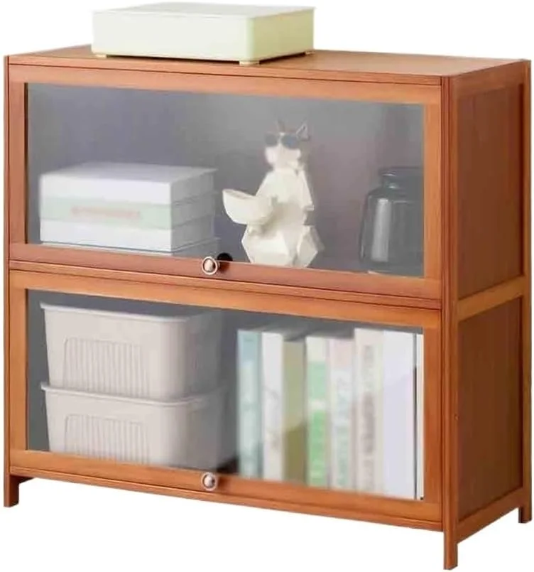 قفسه کتاب رومیزی دو طبقه بامبو، با درب پلاستیکی شفاف معلق، قفسه نمایش کتاب اداری (L60xW32xH73 سانتی متر) قفسه کتاب رومیزی دو طبقه بامبو، با درب پلاستیکی شفاف معلق، قفسه نمایش کتاب اداری (L60xW32xH73 سانتی متر)