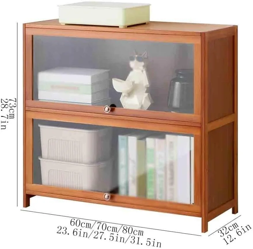 قفسه کتاب رومیزی دو طبقه بامبو، با درب پلاستیکی شفاف معلق، قفسه نمایش کتاب اداری (L60xW32xH73 سانتی متر) قفسه کتاب رومیزی دو طبقه بامبو، با درب پلاستیکی شفاف معلق، قفسه نمایش کتاب اداری (L60xW32xH73 سانتی متر)