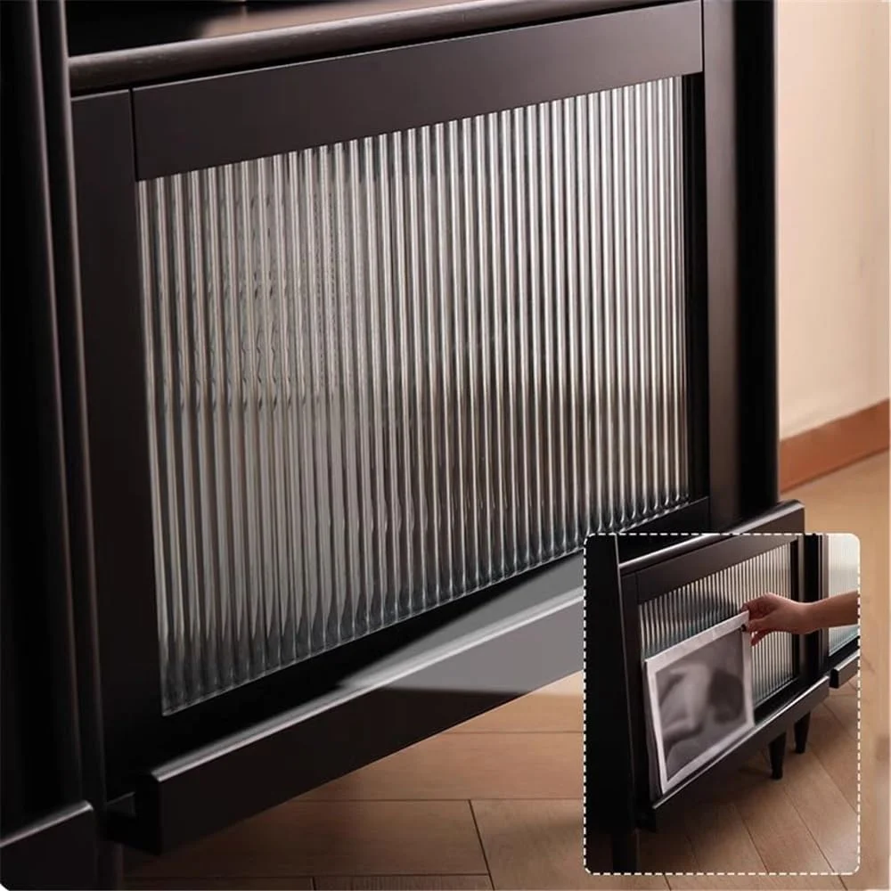 کتابخانه چند لایه مشکی با پایه، با درب شیشه ای فشاری داخلی وارونه، قفسه چوبی سازمان دهنده کتاب لوازم التحریر کتابخانه چند لایه مشکی با پایه، با درب شیشه ای فشاری داخلی وارونه، قفسه چوبی سازمان دهنده کتاب لوازم التحریر