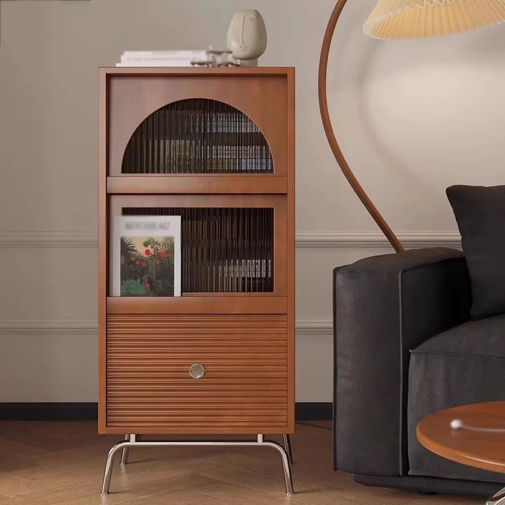 قفسه کتاب محفظه دار با درب شیشه ای لولایی، قفسه کتاب چوبی با پایه های استیل ضد زنگ، برای قفسه نگهداری اتاق نشیمن و دفتر کار قفسه کتاب محفظه دار با درب شیشه ای لولایی، قفسه کتاب چوبی با پایه های استیل ضد زنگ، برای قفسه نگهداری اتاق نشیمن و دفتر کار