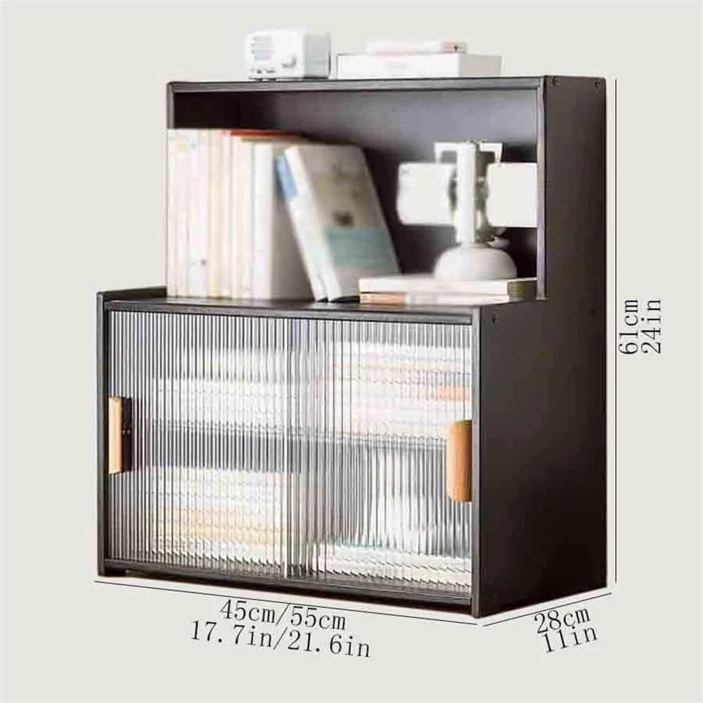 قفسه کتاب رومیزی مشکی با جداکننده های قابل تنظیم، با درب کشویی پلاستیکی، مناسب برای قفسه نگهداری اتاق نشیمن، دفتر کار و مطالعه (L55xW28xH61 سانتی متر) قفسه کتاب رومیزی مشکی با جداکننده های قابل تنظیم، با درب کشویی پلاستیکی، مناسب برای قفسه نگهداری اتاق نشیمن، دفتر کار و مطالعه (L55xW28xH61 سانتی متر)