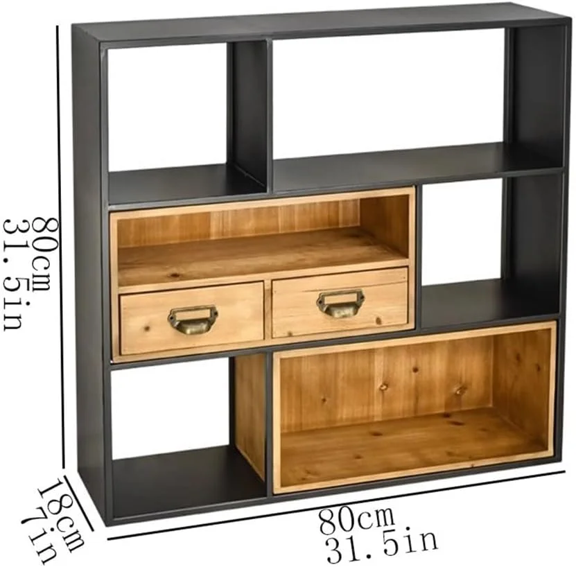 قفسه کتاب دیواری با قاب فلزی مربع شکل، به همراه قفسه کتاب چوبی دو کشویی، مناسب برای قفسه نمایش اتاق نشیمن، دفتر کار و آشپزخانه قفسه کتاب دیواری با قاب فلزی مربع شکل، به همراه قفسه کتاب چوبی دو کشویی، مناسب برای قفسه نمایش اتاق نشیمن، دفتر کار و آشپزخانه