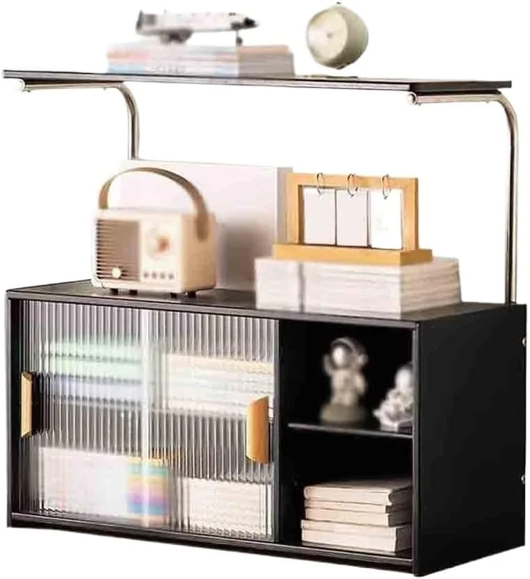 قفسه کتاب رومیزی چند طبقه بامبو مشکی، با قفسه ذخیره سازی درب کشویی پلاستیکی، برای قفسه نمایشگر سازمان دهنده کتاب های اداری قفسه کتاب رومیزی چند طبقه بامبو مشکی، با قفسه ذخیره سازی درب کشویی پلاستیکی، برای قفسه نمایشگر سازمان دهنده کتاب های اداری