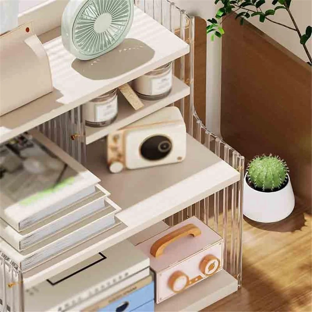قفسه کتاب رومیزی سفید با سازمان دهنده تخته متراکم، دارای قفسه نمایشگر ذخیره سازی با موانع پلاستیکی، برای اتاق نشیمن، دفتر کار، مطالعه (L34xW23xH35 سانتی متر)