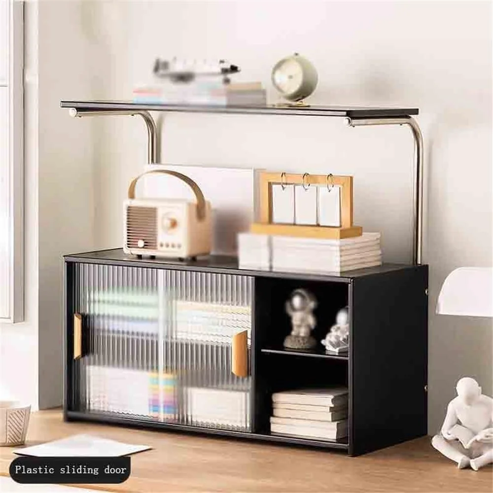 قفسه کتاب رومیزی چند طبقه بامبو مشکی، با قفسه ذخیره سازی درب کشویی پلاستیکی، برای قفسه نمایشگر سازمان دهنده کتاب های اداری قفسه کتاب رومیزی چند طبقه بامبو مشکی، با قفسه ذخیره سازی درب کشویی پلاستیکی، برای قفسه نمایشگر سازمان دهنده کتاب های اداری