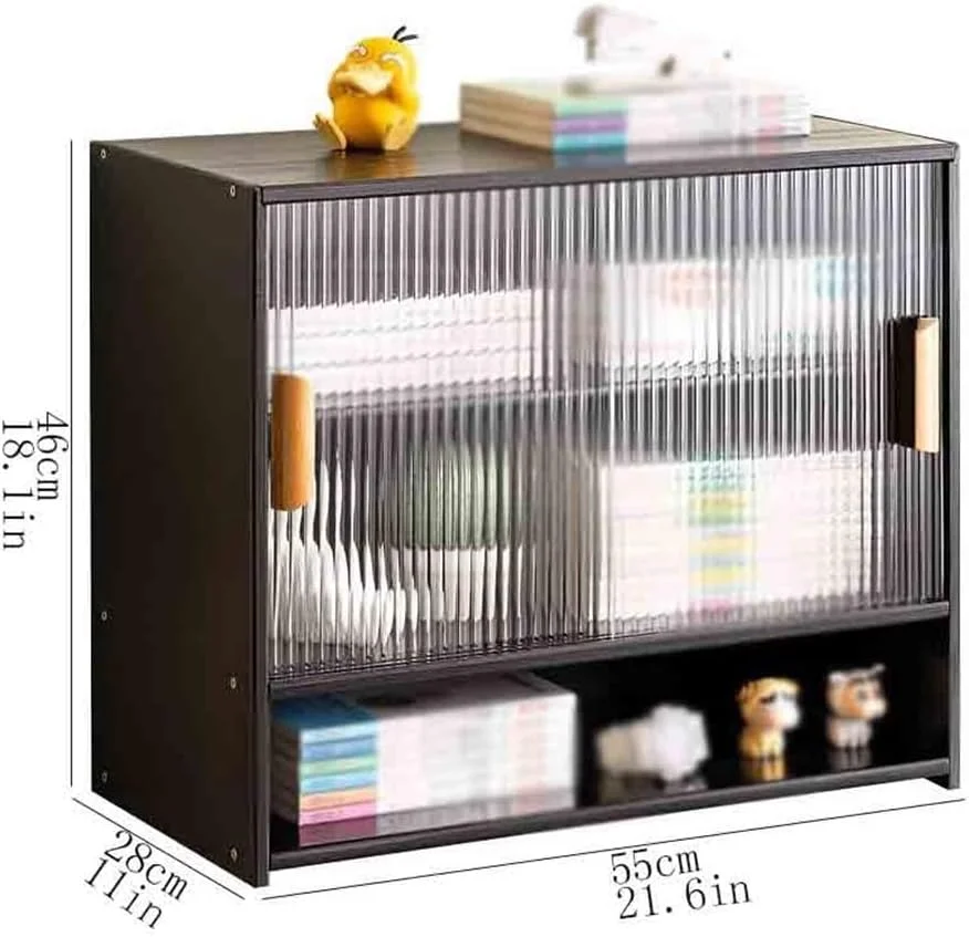 قفسه کتاب چند طبقه رومیزی، با درب کشویی پلاستیکی و جداکننده های قابل تنظیم، برای قفسه سازمان دهنده نمایش اتاق خواب دفتر کار خانگی (مشکی) قفسه کتاب چند طبقه رومیزی، با درب کشویی پلاستیکی و جداکننده های قابل تنظیم، برای قفسه سازمان دهنده نمایش اتاق خواب دفتر کار خانگی (مشکی)