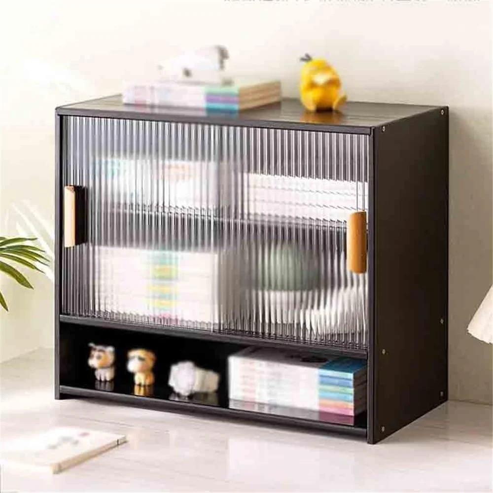 قفسه کتاب چند طبقه رومیزی، با درب کشویی پلاستیکی و جداکننده های قابل تنظیم، برای قفسه سازمان دهنده نمایش اتاق خواب دفتر کار خانگی (مشکی) قفسه کتاب چند طبقه رومیزی، با درب کشویی پلاستیکی و جداکننده های قابل تنظیم، برای قفسه سازمان دهنده نمایش اتاق خواب دفتر کار خانگی (مشکی)