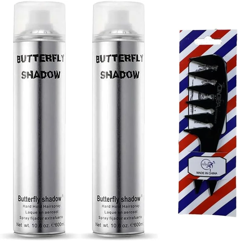 اسپری موی قوی Butterfly Shadow، 600 میلی لیتر، اسپری حالت دهنده حرفه ای، بسته 2 عددی به همراه شانه مو