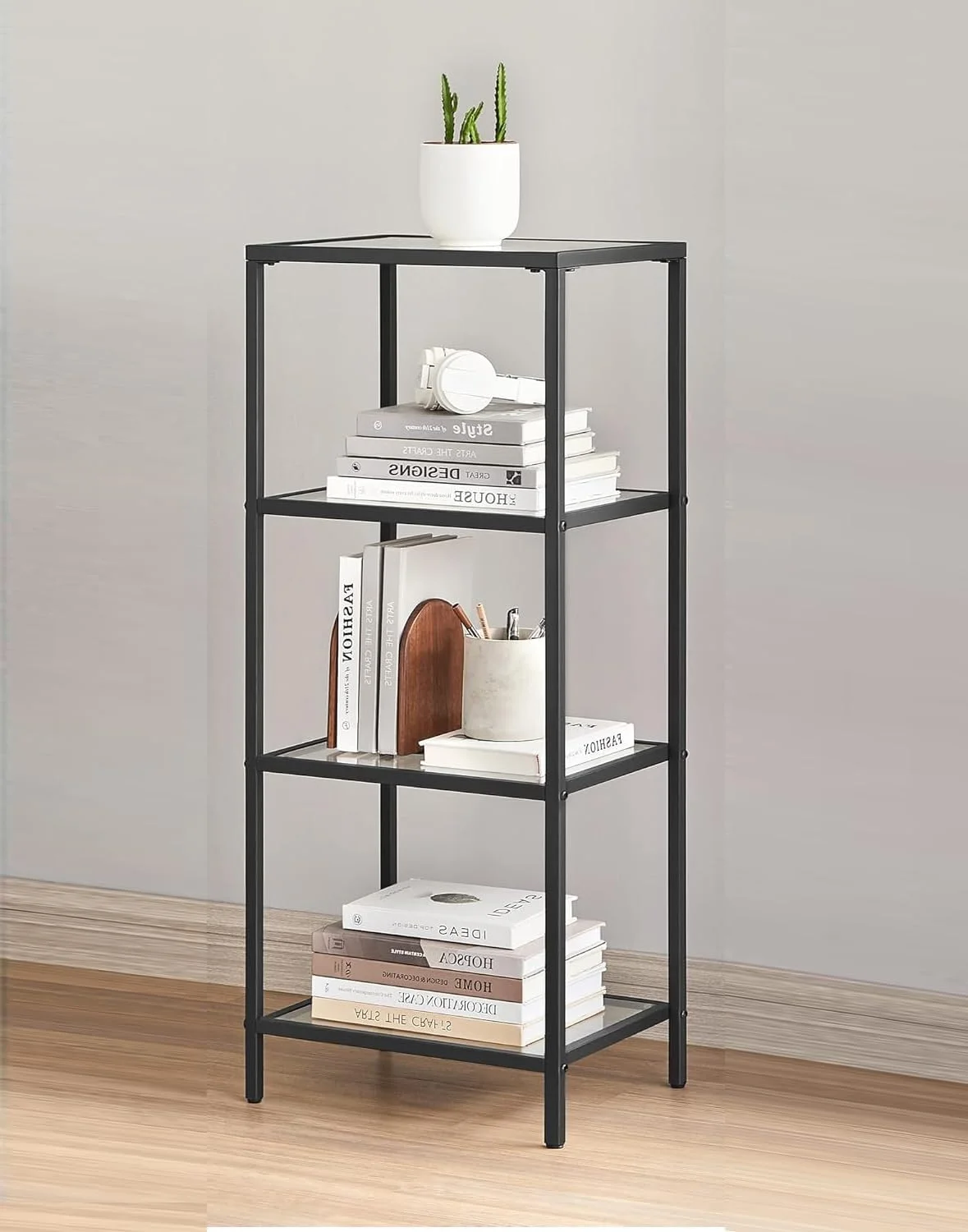 قفسه کتاب 4 طبقه LINGWEI، قفسه کتاب باریک شیشه ای با طبقات شیشه ای سکوریت و قاب فلزی، قفسه نمایش مدرن برای اتاق خواب، اتاق نشیمن، دفتر کار خانگی (مشکی) قفسه کتاب 4 طبقه LINGWEI، قفسه کتاب باریک شیشه ای با طبقات شیشه ای سکوریت و قاب فلزی، قفسه نمایش مدرن برای اتاق خواب، اتاق نشیمن، دفتر کار خانگی (مشکی)