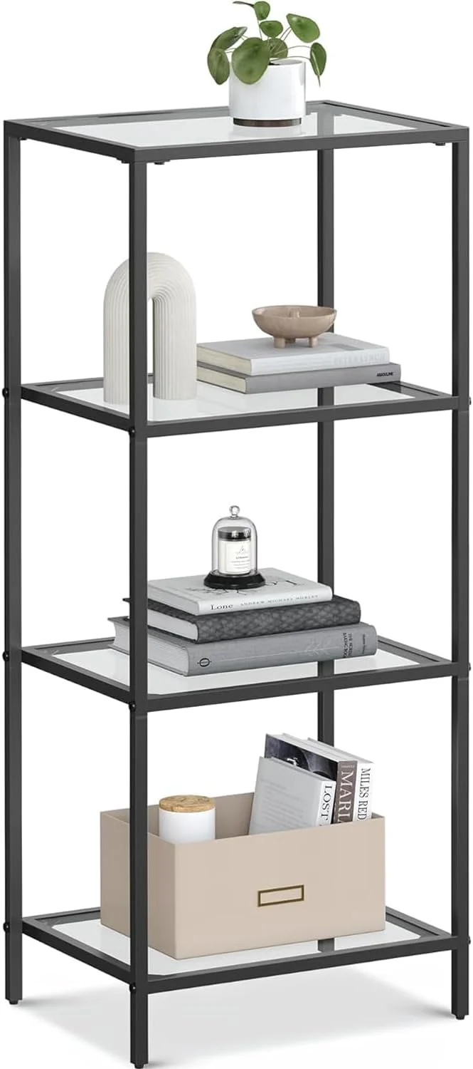 قفسه کتاب 4 طبقه LINGWEI، قفسه کتاب باریک شیشه ای با طبقات شیشه ای سکوریت و قاب فلزی، قفسه نمایش مدرن برای اتاق خواب، اتاق نشیمن، دفتر کار خانگی (مشکی) قفسه کتاب 4 طبقه LINGWEI، قفسه کتاب باریک شیشه ای با طبقات شیشه ای سکوریت و قاب فلزی، قفسه نمایش مدرن برای اتاق خواب، اتاق نشیمن، دفتر کار خانگی (مشکی)